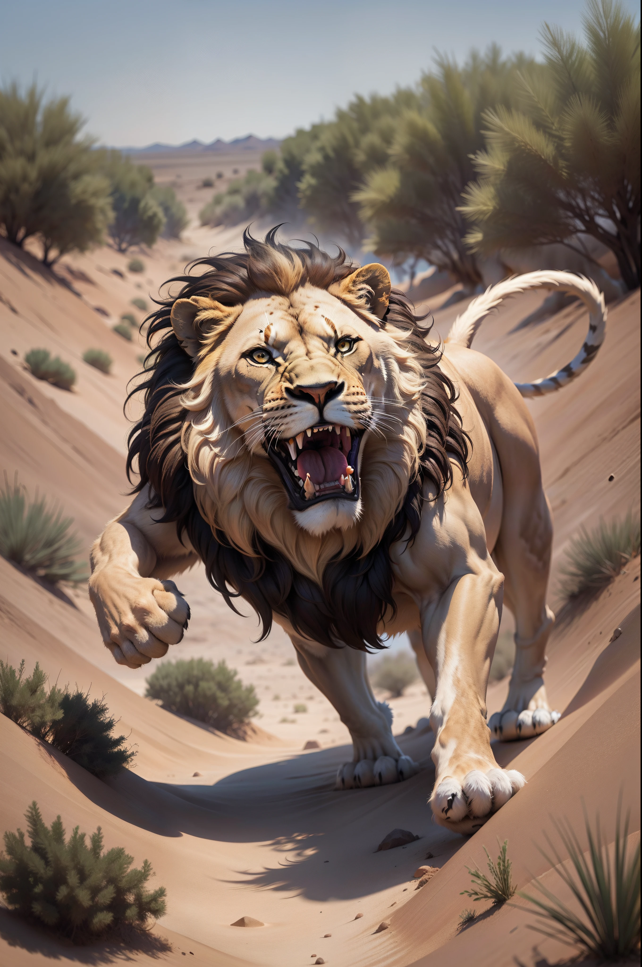 Lion attacking, deserto, Biblical character, Bible, estilo realista, realismo