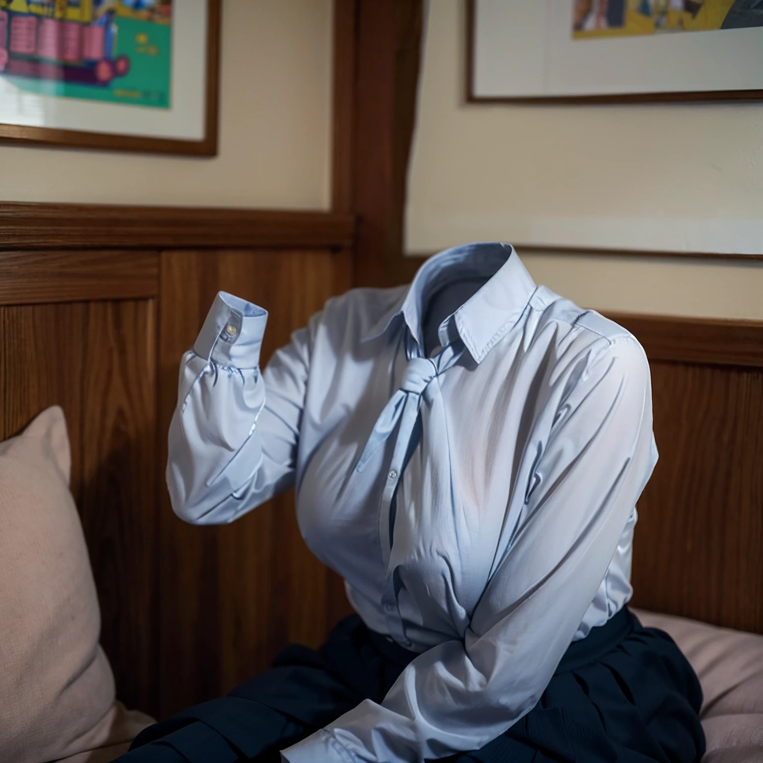 (girls' school blouse:1.7) , (school blouse suits swells as if worn by invisible girl:1.7),((invisible, no humans:1.7, headless:1.7, handless, legless)), (big breasts:1.9),(on the bed), pose,
(8k, RAW photo, best quality, masterpiece:1.2), (realistic, photo-realistic:1.37),photon mapping, radiosity, ((Hasselblad photography)),physically-based rendering,