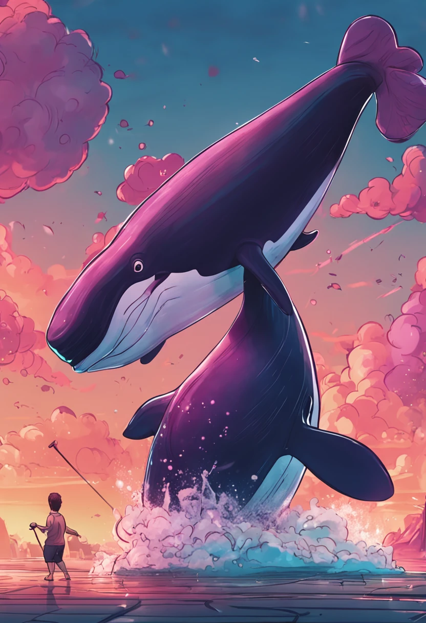 Fitness whale lifting barbell in gym,Muscular,Piece manga
