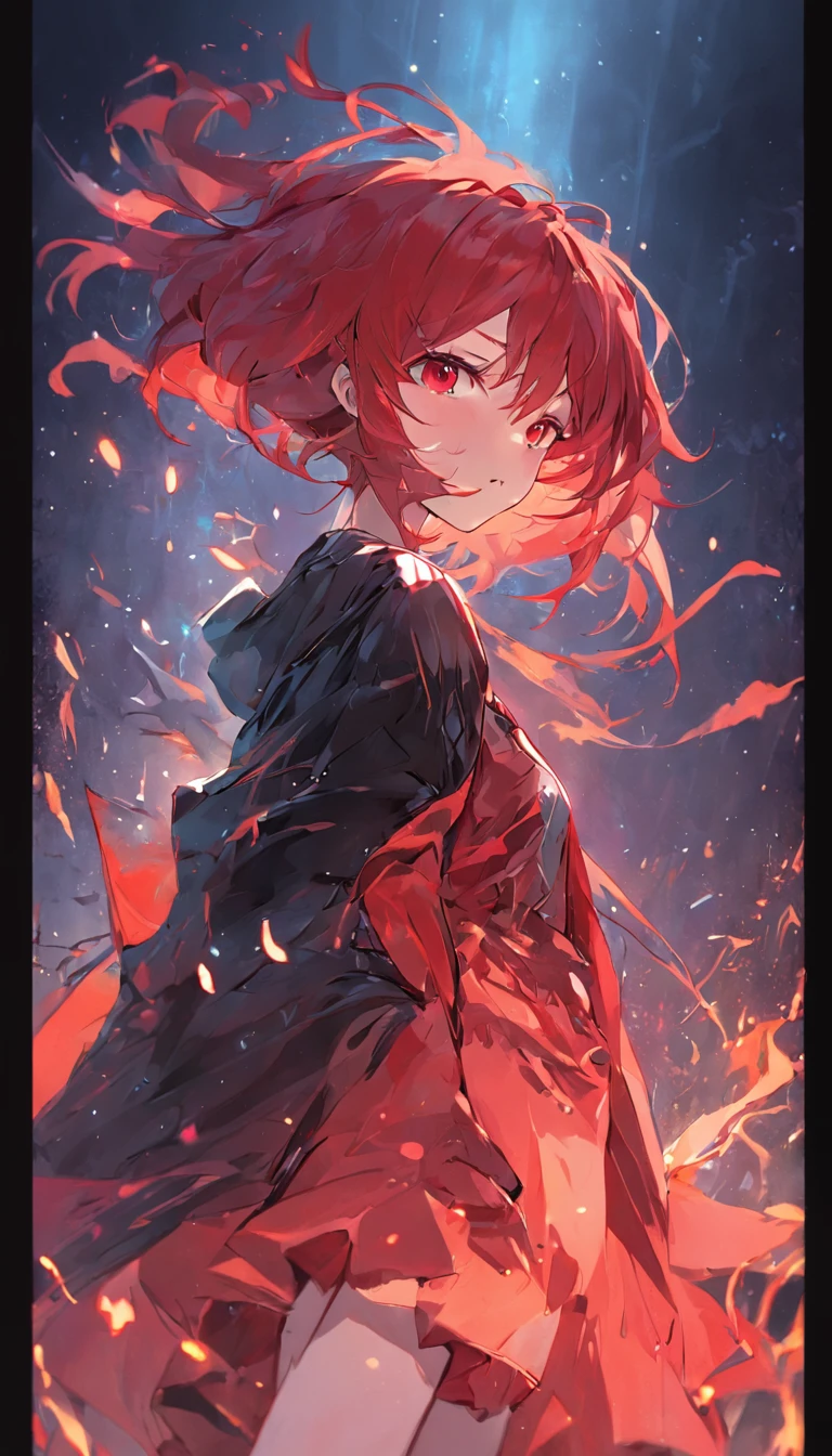 a beautiful female demon、red hairs、de pele branca、bewitching