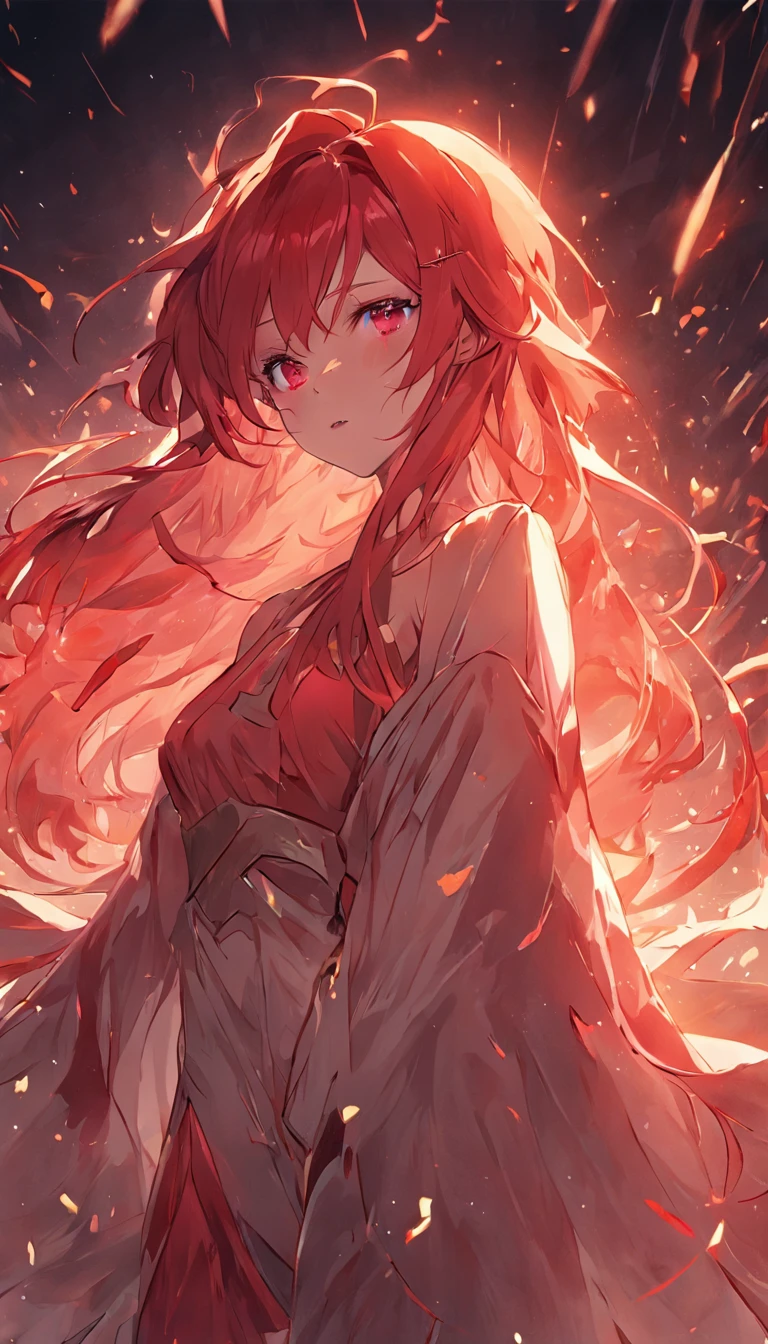 a  beautiful female demon、red hairs、de pele branca、bewitching