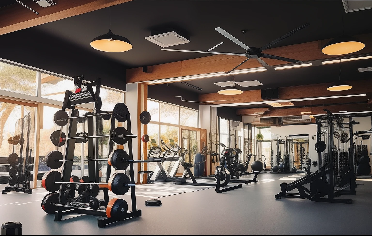 academia arafed com muitos equipamentos e muitas janelas, local gym, background a gym, em uma academia, malhar, dim dingy gym, athletic build, athletic crossfit build, dingy gym, dingy gym, Cottagecore!! corpo fitness, preenchido com luz natural, completely filled space, Background Story, Fit construction, instagram post, Tiroteio indoor, foto preta e branca