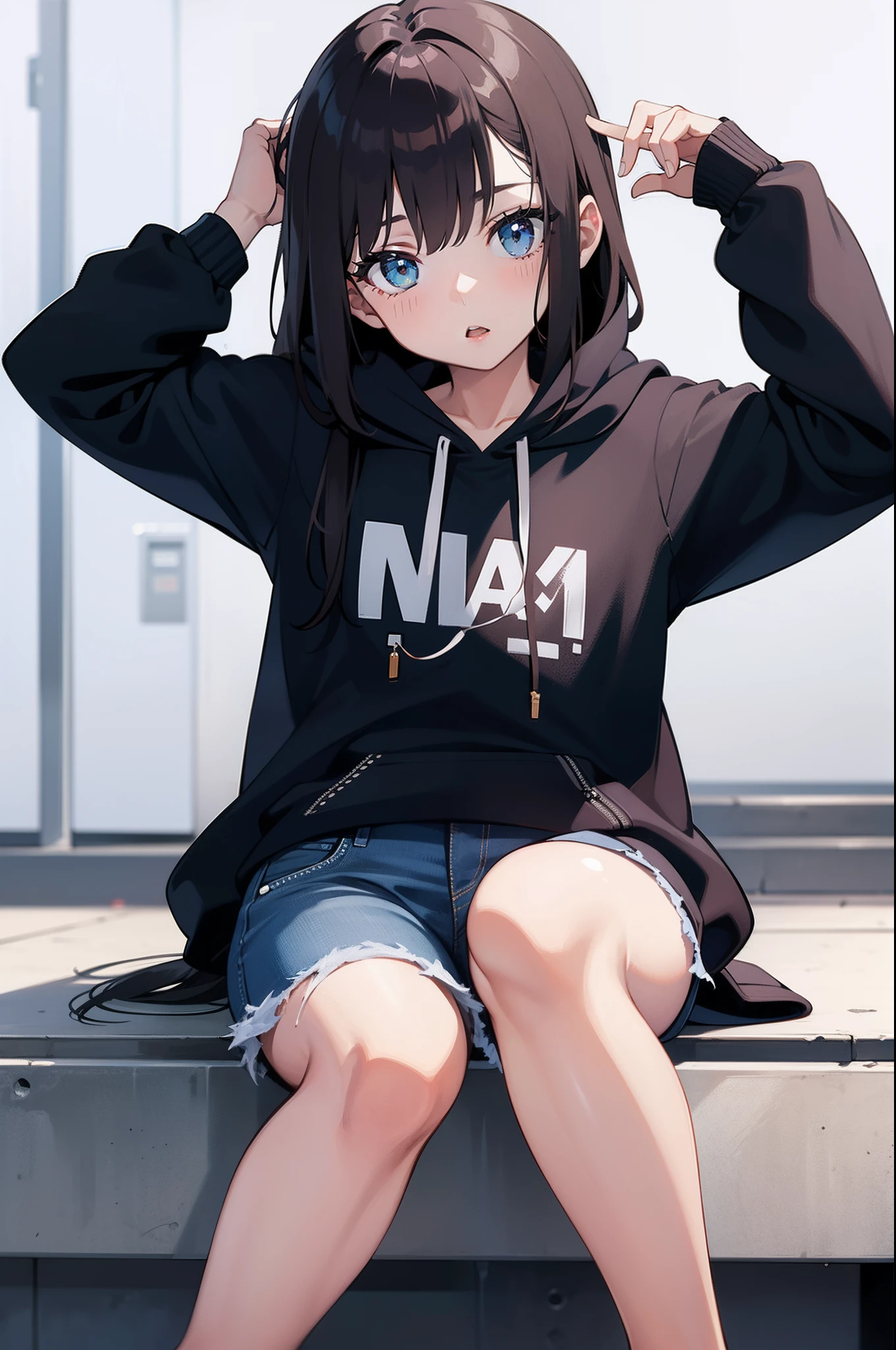 ((Best quality)), 1girl, hoodie and ripped jeans