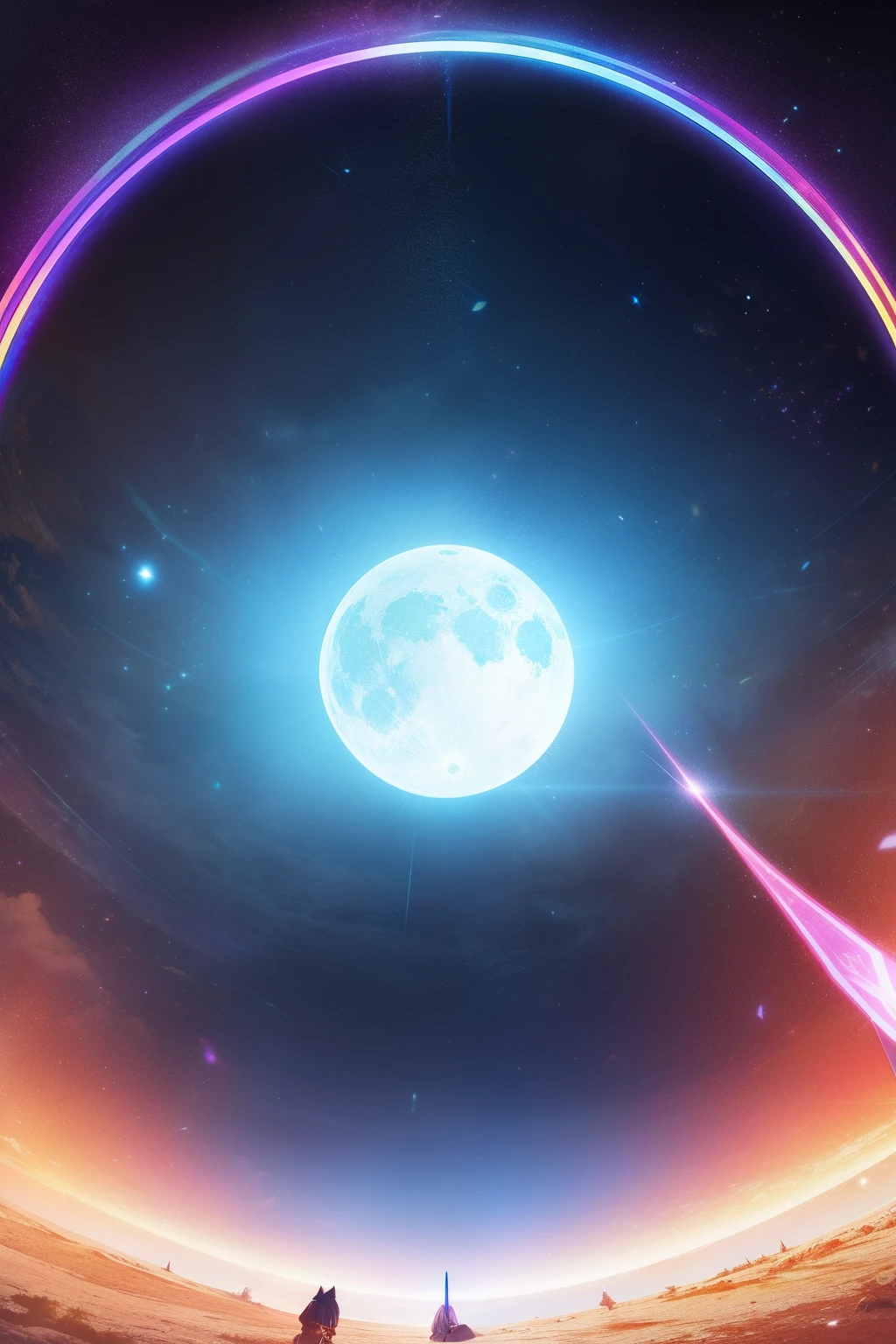 Cat's ears,hair is white and long,Goggles shine on her head,Her skin is pale, A blade of light enveloped me like a snake in interstellar wind,Unleash the Blade of Light, Highest Quality, Carry a blue cloak with war maiden decorations,Raise the rainbow sword of the brave, ((sad))((Big tears)), 8 Blue Light Sword,Blade of Light,Lens Flare, Big rainbow,The moon shines,Star chips, bloom, ((light glow)), chromatic abberation], Digital Painting, Insane details, Intricate details, Beautifully color graded, Unreal Engine, Cinematic , colour grading, Editorial Photography , Photography, Photo Shot, Shot on 70mm lens, depth of fields, degrees of freedom, Tilt Blur, Shutter Speed 1/1000, h/22