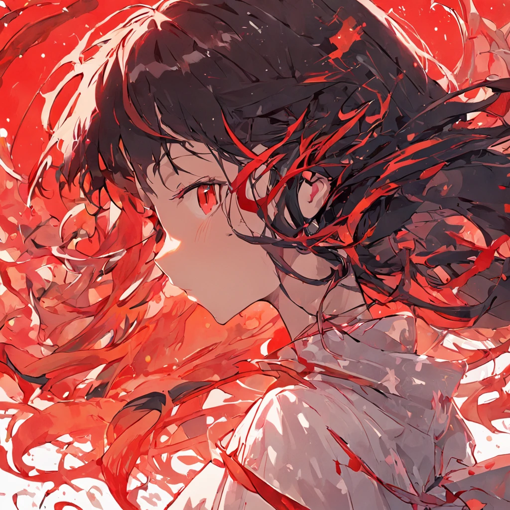 (fundo branco:1.4),(Silhouette of a girl's head, Olhos abertos e vermelhos, cabelos longos branco com vermelho, Elementos Orientais),(Japanese illustration:1.3,arte em papel:1.3, Arte em papel acolchoado:1.2),( design sofisticado, linhas claras e definidas, alta nitidez, best quality, Very detailed, master part, Efeito de luz do filme, 4k )