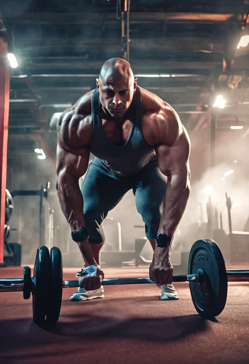 Handsome,Gym barbell lifting,Whale Fitness,Muscular,photorealestic,Close-up of local muscles
