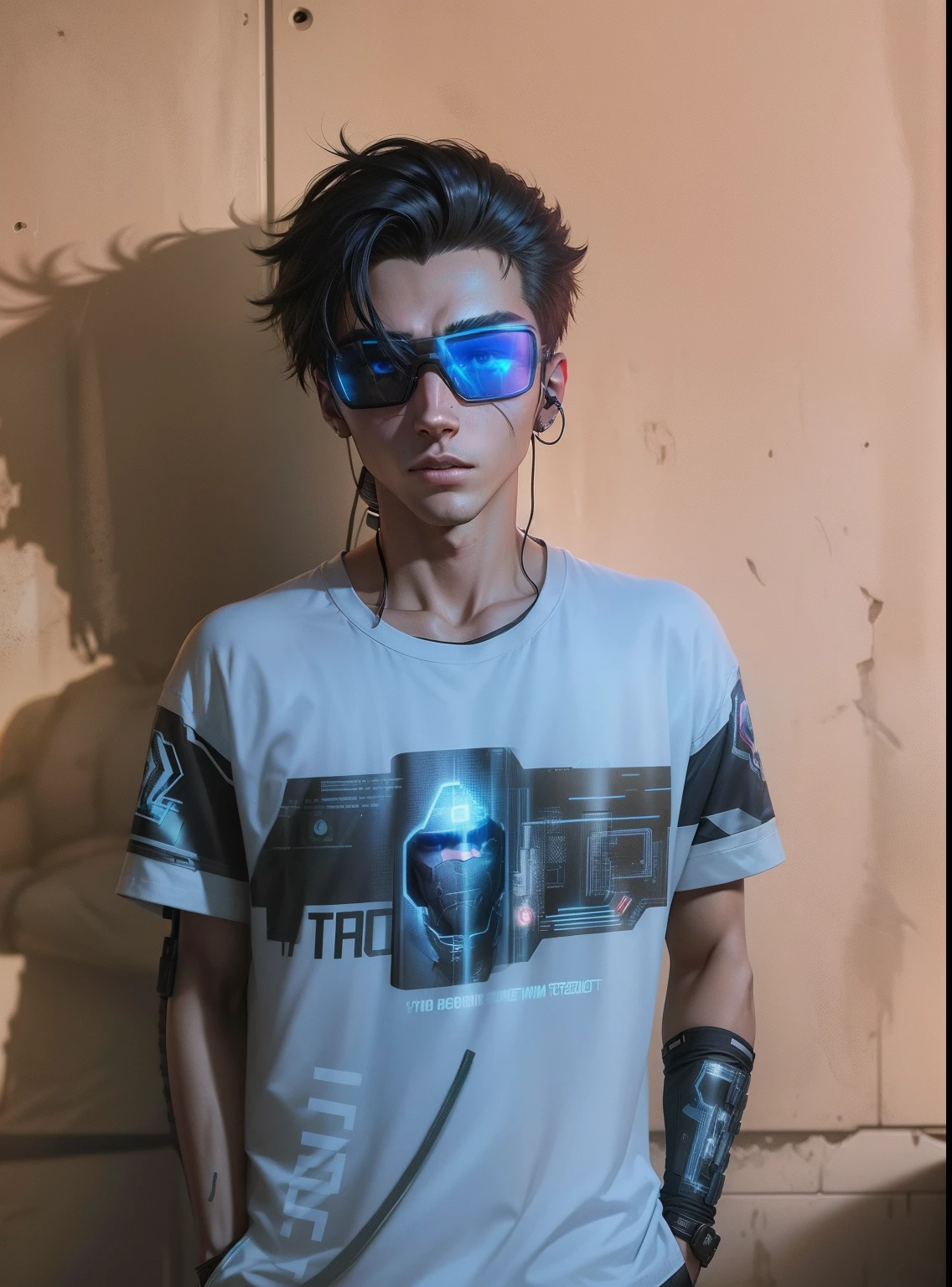 cyberpunk gamer boy ultra realistic with handsome boy with  gun