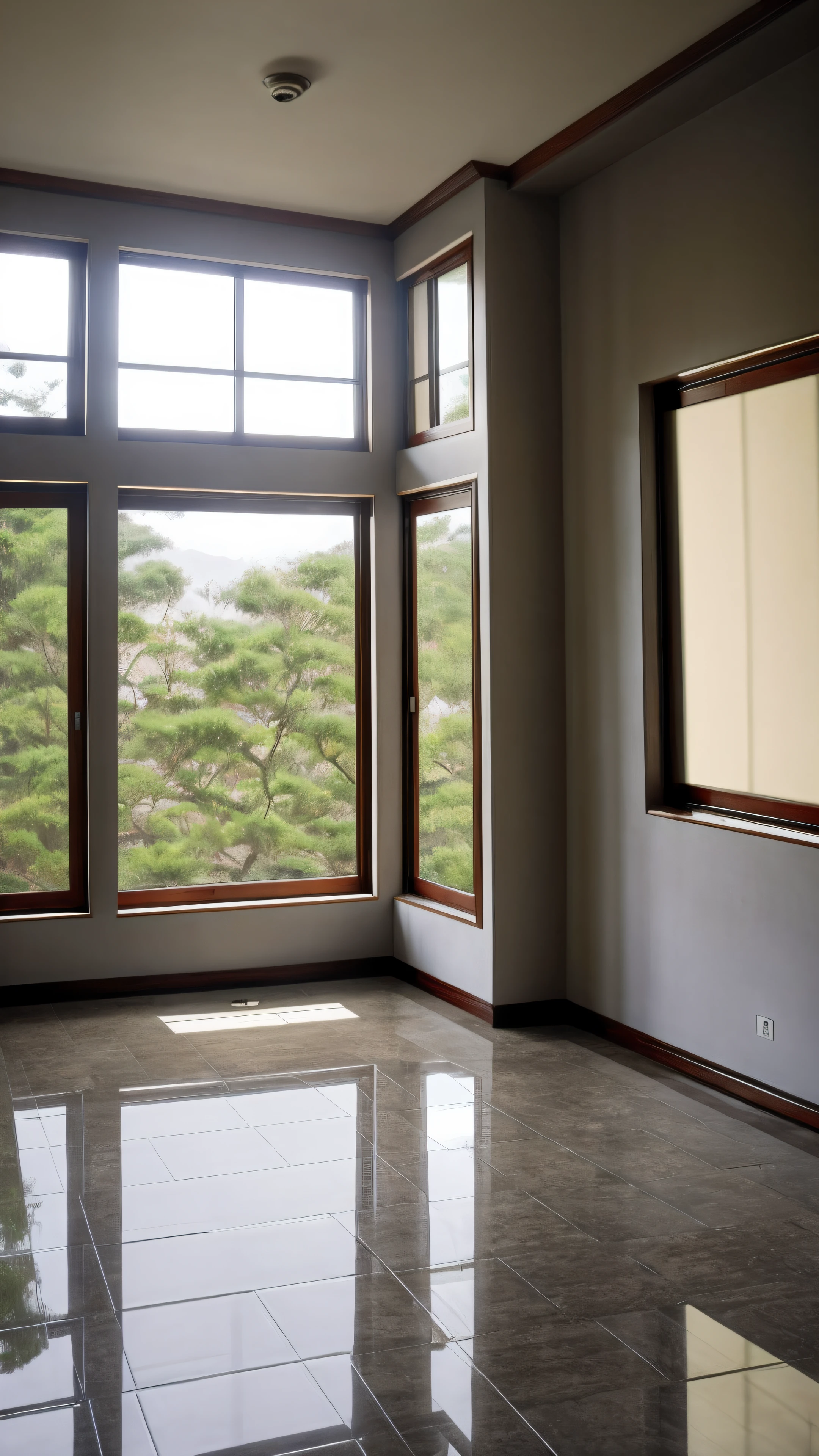 Chinese square floor-to-ceiling windows,Large gray windows,China-style,East Asian style,Inside the house,Inside the house,View in front of the window,The house is empty,Light shades