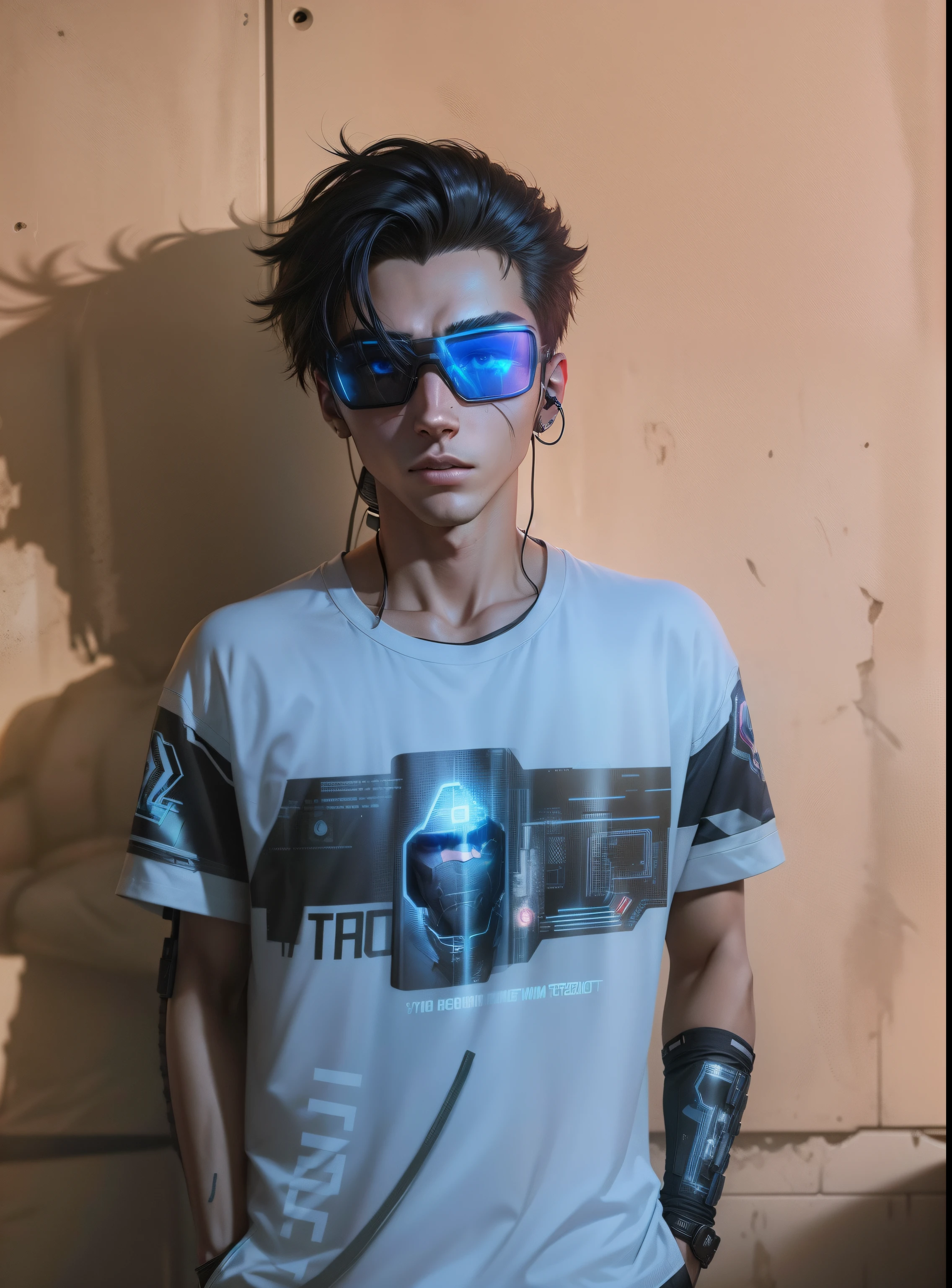 cyberpunk gamer boy ultra realistic with handsome boy with gun