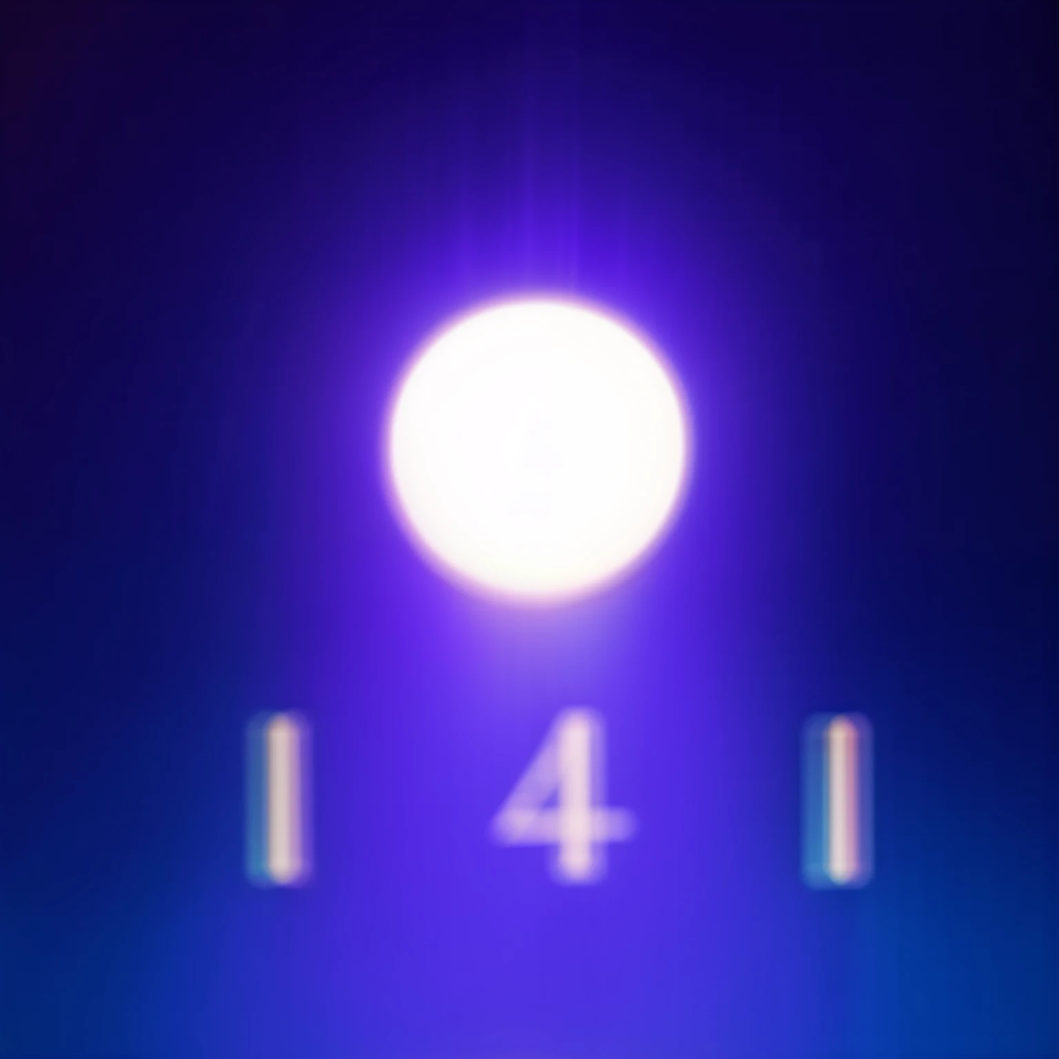 There is a blurry light image that is lighting up, 🚀🚀🚀, f / 1. 9 6. 8 1 mm ISO 4 0, 1 5 0 4, difraction from back light, 2045, purple glowing inscription, it is glowing, Lens flare. Ominous,
