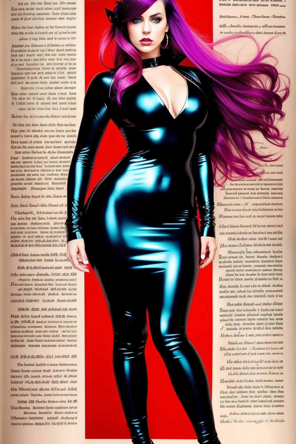 there is a woman in a blue top and black pants posing for a picture, wearing a plastic blue dress, tight attire, metallic cyan bodysuit, clear curvy details, shiny plastic, thicc, dressed in blue, wearing latex, skintight dress, covered in transparent cloth, latex shiny, latex dress, tight outfit, draped in shiny oil, wearing tight suit Horror Comics style, artgerm style, glam gore skinny, sadistic goth cenobites, Serpant-Like Woaman, Scales, slit pupil, Silhouette holding knife standing in a red room back lit by white noise, dissected, grotesque open surgery, red splash color, anatomical study, hell, demonic, bloody, no top, , showing skin, blood splash, WLOP, sidecut hair, undercut hair, victorian steampunk style, brunette, purple-pink hair, full body, long hair, tribal tattoo, colorful parts, sketchbook, hand drawn hand, witch symbols, dark , bold, realistic sketch, sketch, mixing dark lines and loose lines, bold lines, on paper, turn on character sheet, human woman, green eyes, full body, imposing pose, lots of details, runes, dark theme, beautiful, pretty, photography by Mario testino, f/11, 50mm -upscale -