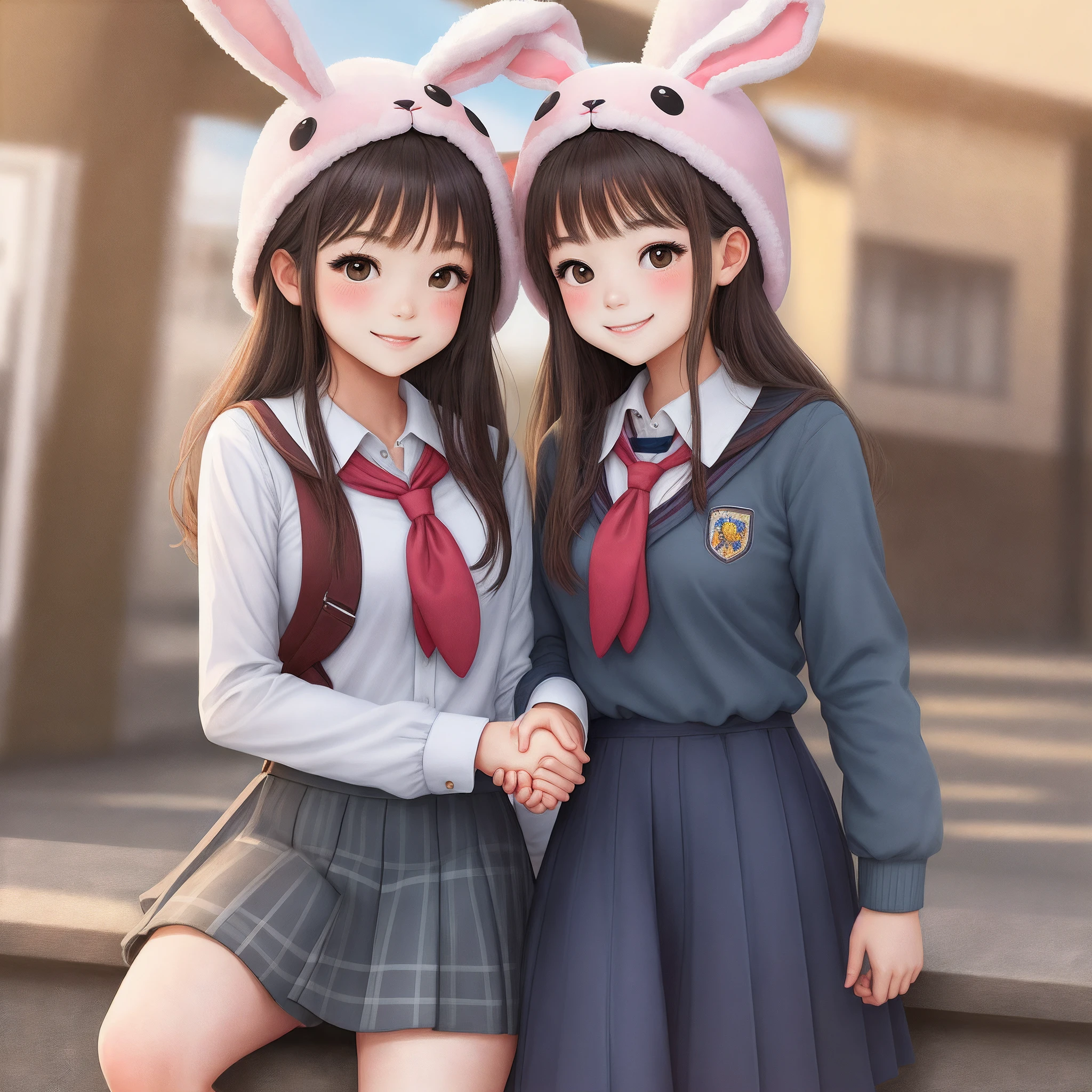 Cute girl with a bunny hat,Hold your hand on your chin,ssmile