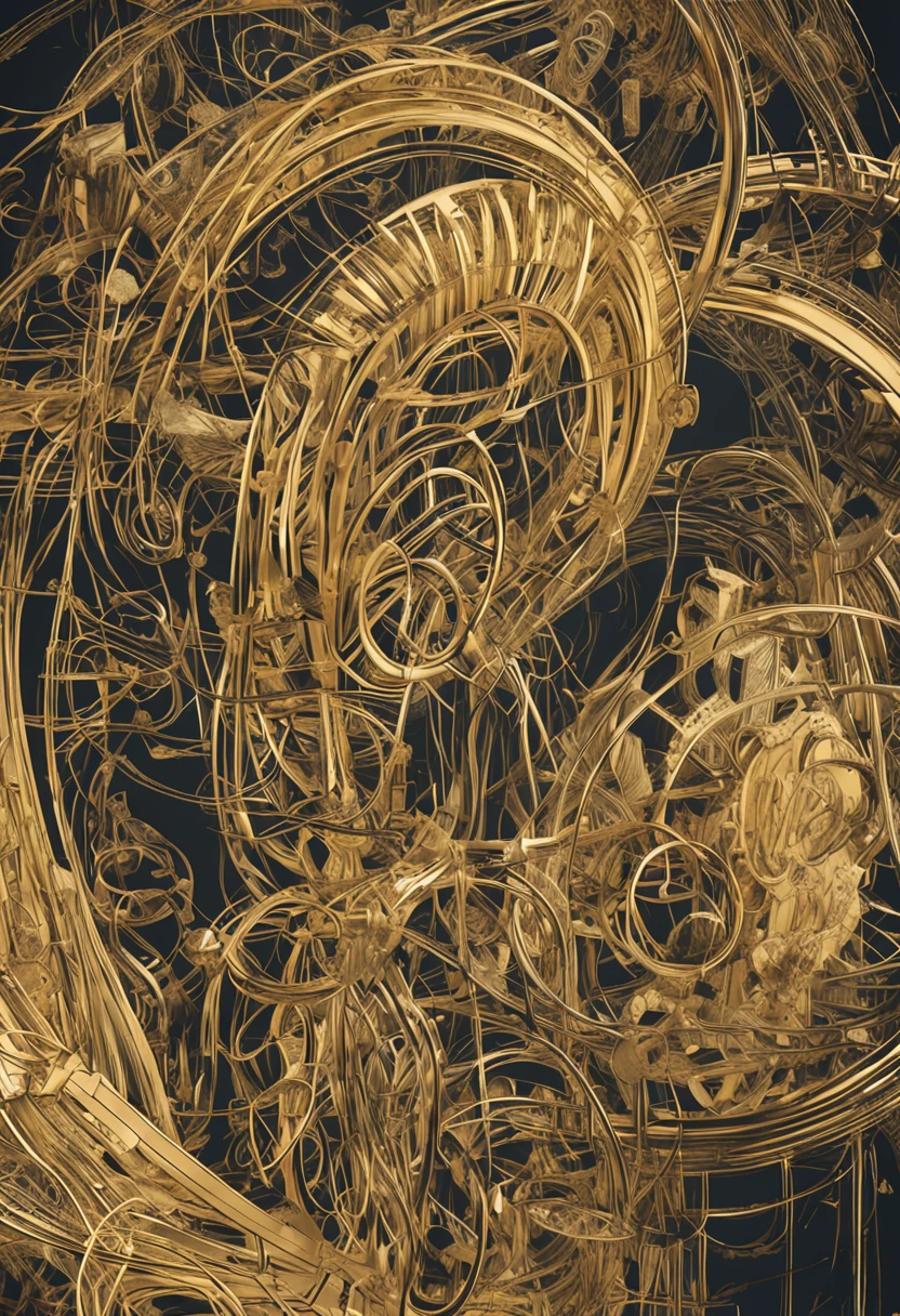 golden colored,Drawing,metals,endless loop,abstracted,Artistically