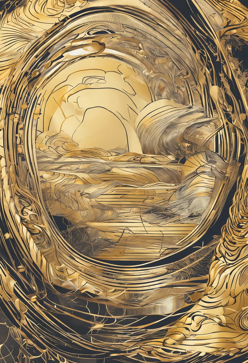 golden colored,Drawing,metals,endless loop,abstracted,Artistically