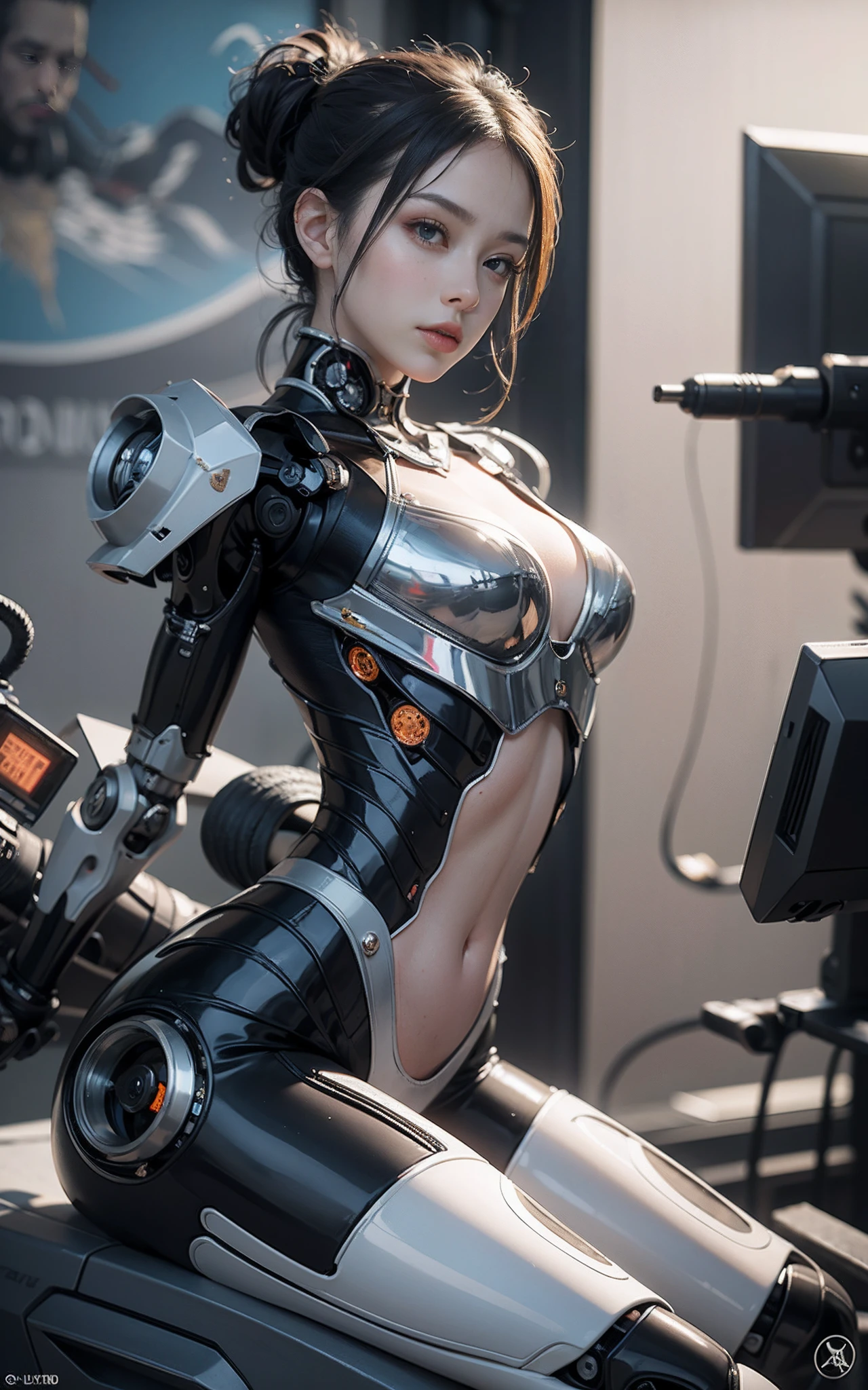 complex 3d render ultra detailed of a beautiful porcelain profile woman android face, (((Full body))), cyborgs, roboticparts, 150mm, beautiful studio soft light, Rim Light, vibrant detail, luxuriouscyberpunk, Lace, hyper realisitic, Anatomical, face muscles, cable electric wires, microchips, Elegant, Beautiful background, Octane Render, h. r. Giger style, in 8K, Best Quality, masutepiece, Illustration, extremely delicate and beautiful, Extremely detailed ,nffsw ,Unity ,Wallpaper, (Realistic, Photorealsitic:1.37),amazing, finely detail, masutepiece,Best Quality,Official art, Highly detailed ticker Unity 8k wallpaper, absurderes, unbelievable Ridiculous, 机器人, Full body, sitting