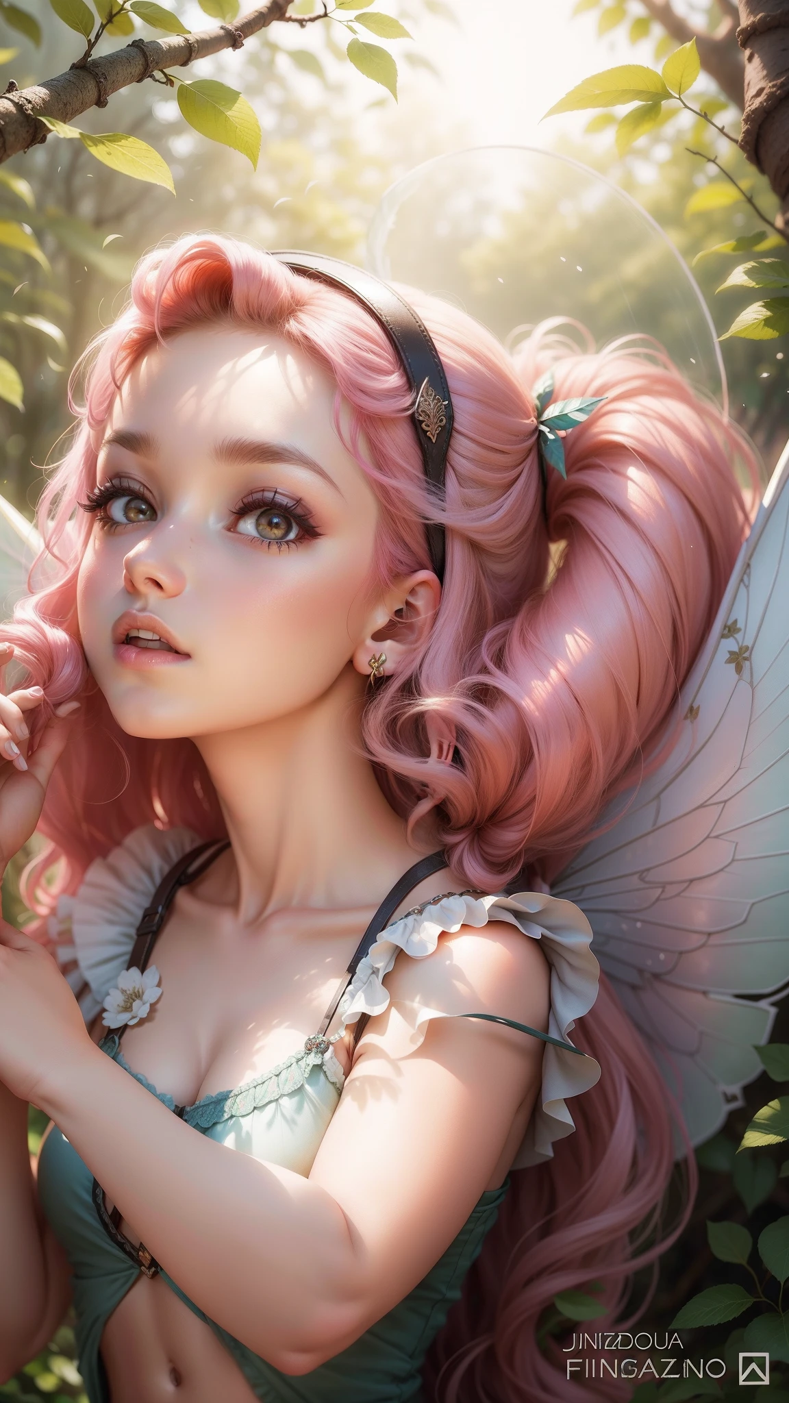 Polegarzinha, linda fada, cabelo iluminado, cabelo realista, fairy girl, girl with wings, jardim de rosas, linda natureza, plano de fundo com jardim, alta qualidade, super detalhado, pintura realista.