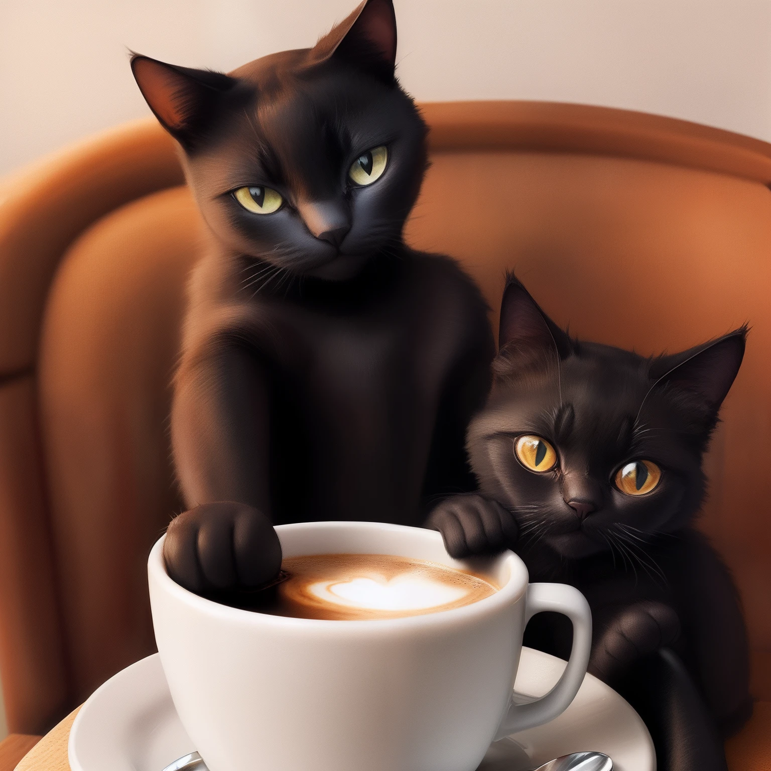 Black cat drinking coffee