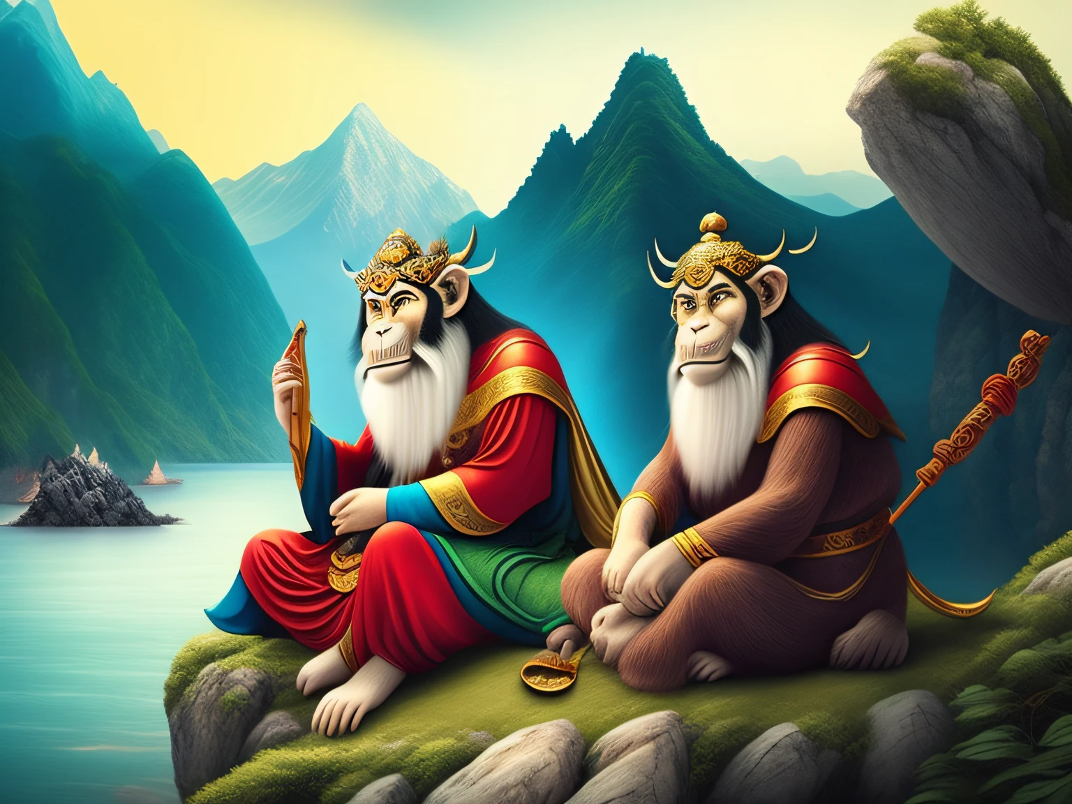 Chinese mythology and stories，Inspired by the classics of the mountains and the sea，A monkey has four ears