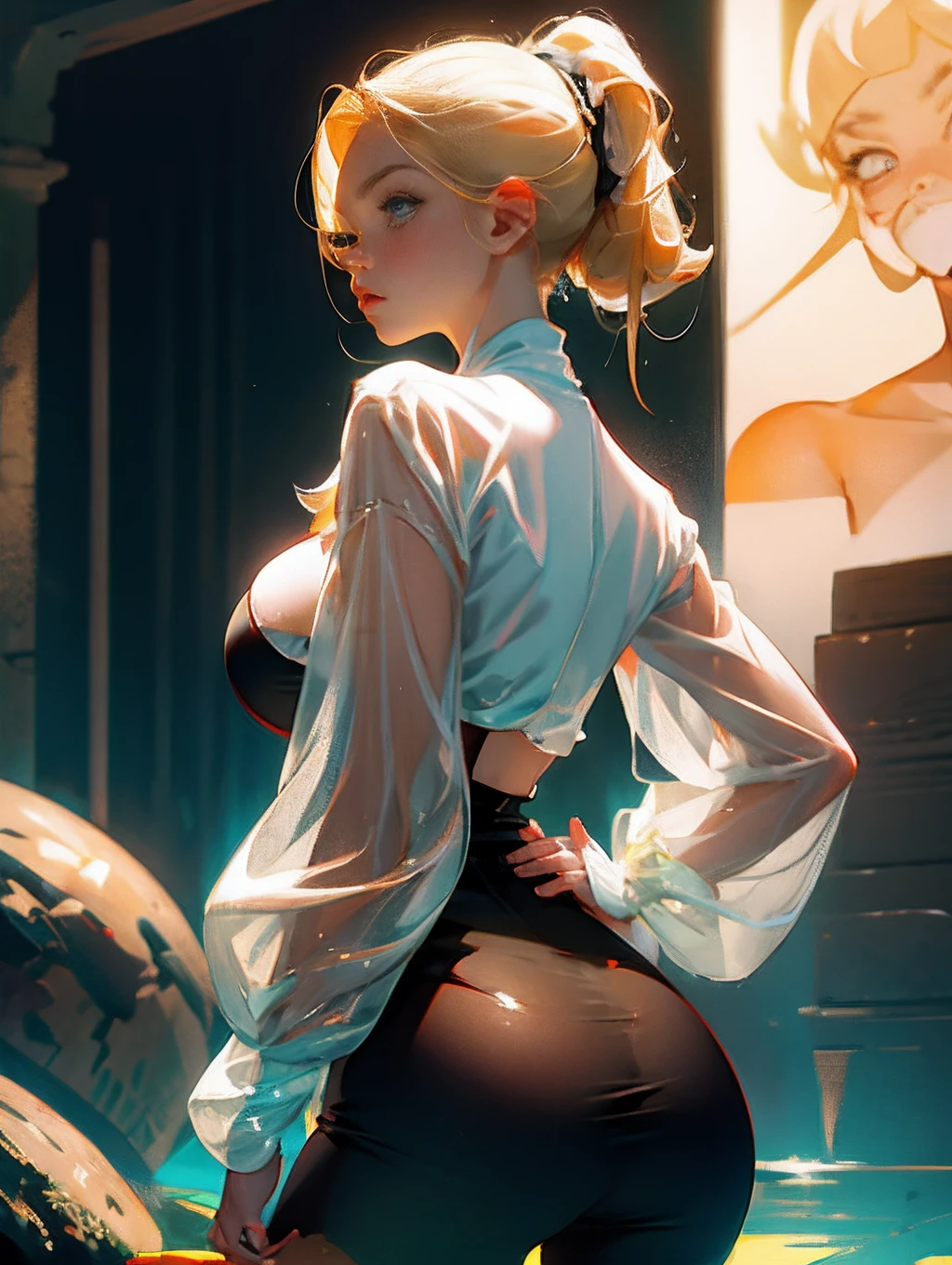 Blonde girl, , big boobs, big ass