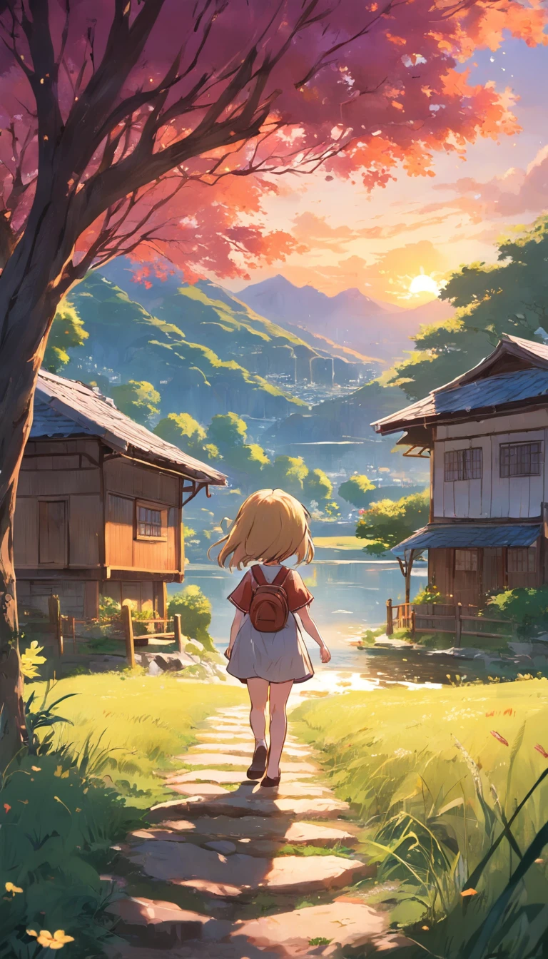 In a beautiful little village,There are mountains,grove,grassy fields,Small lake,o cachorrinho, cats,A lively and cute litt trotts around the village,And beautiful sunsets,A gentle breeze