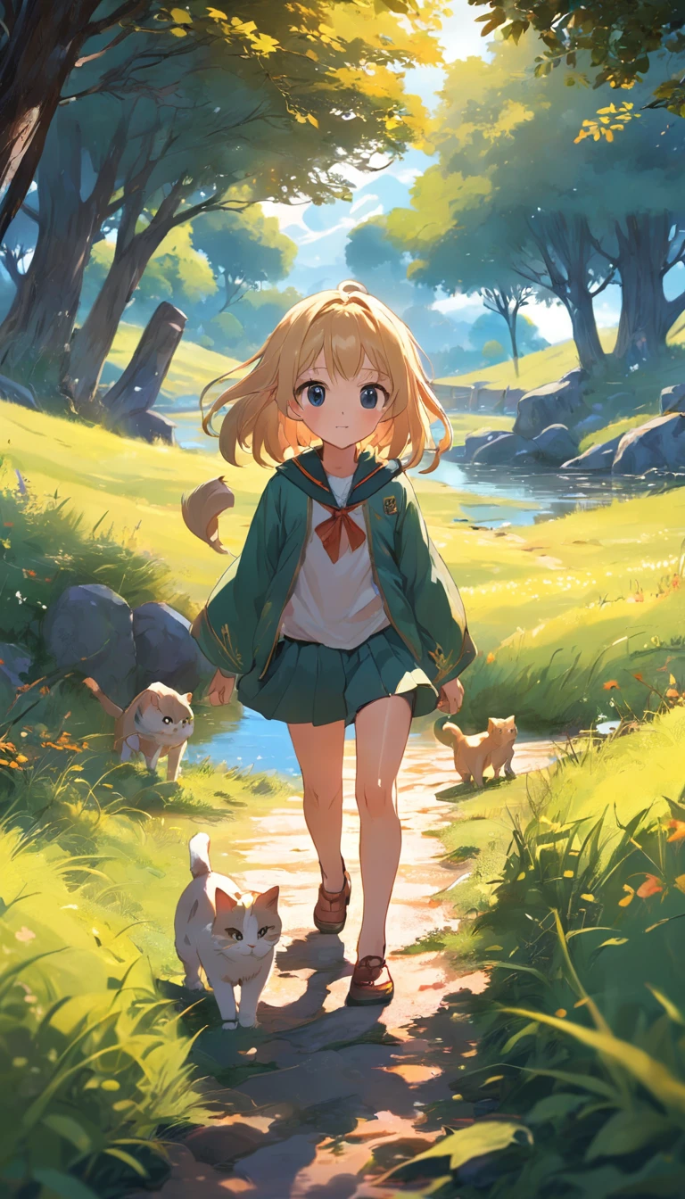 In a beautiful little village,There are mountains,grove,grassy fields,Small lake,o cachorrinho,baby cats,A lively and cute little boy trotts around the village,And beautiful sunsets,A gentle breeze
