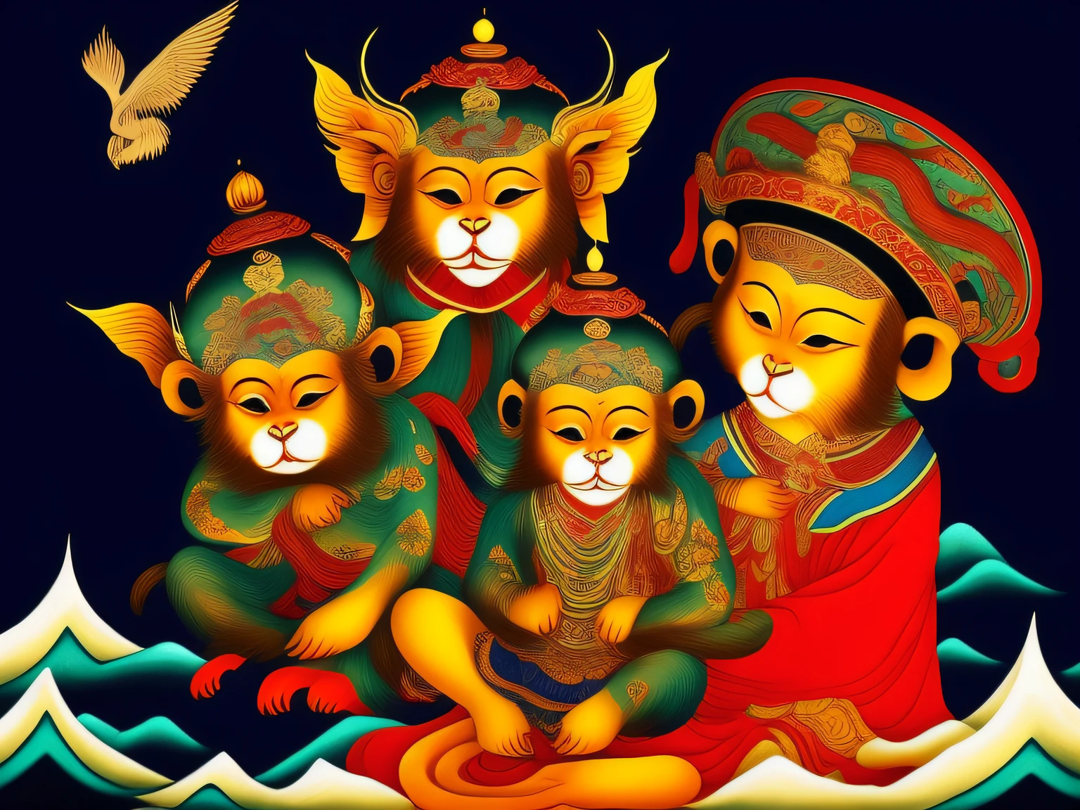 Chinese mythology and stories，Inspired by the classics of the mountains and the sea，A monkey has four ears