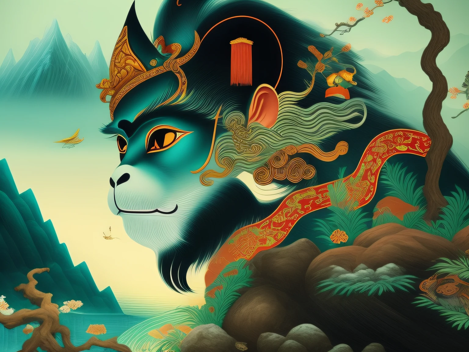 Chinese mythology and stories,Inspired by the classics of the mountains and the sea,A monkey has four ears
