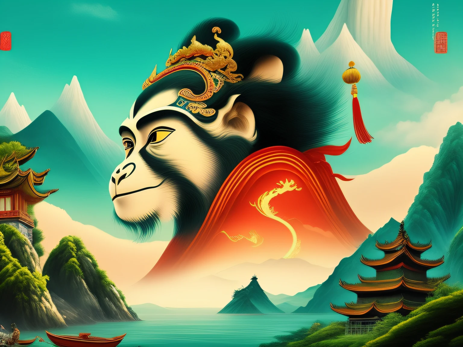 Chinese mythology and stories,Inspired by the classics of the mountains and the sea,A monkey has four ears