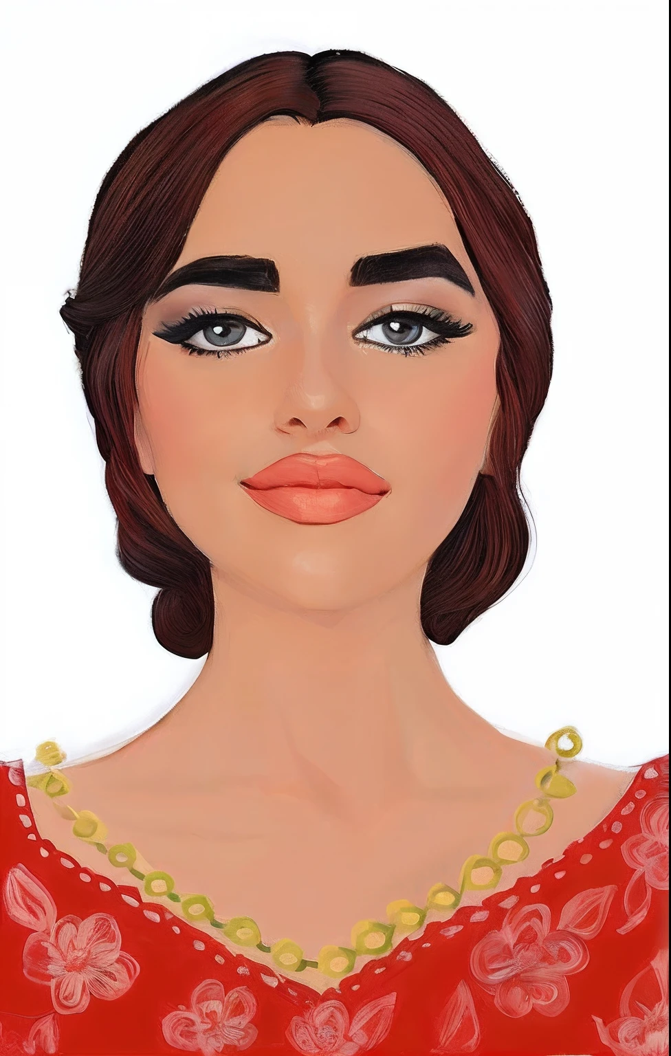 um close up de uma mulher com um vestido vermelho e um colar, arte digital de um elegante, in illustration style digital, No estilo de arte de Bowater, digital illustration portrait, arte digital. @mariomaniacdude, inspirado em Altoon Sultan, em estilo de pintura digital, solo portrait 🎨🖌️, retrato digital, desenho digital, mulher detalhada