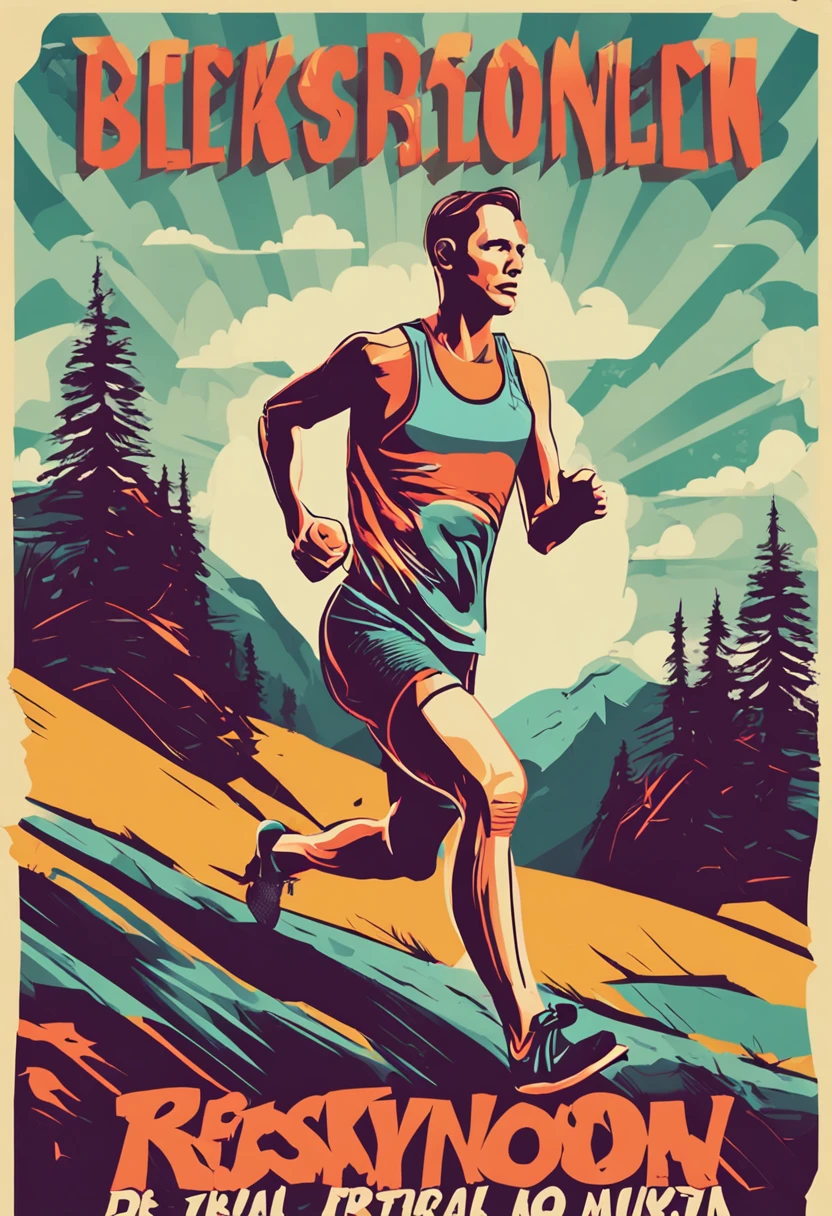 Retro style multicolored poster, cartaz estilo russo, 4k ultradefinição, maratonista trail runner de corpo inteiro, perfect hands