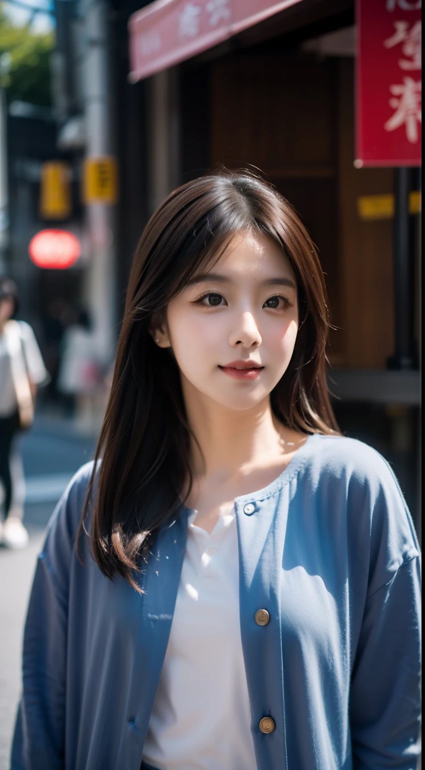 8K,RAW photo,Best quality,Masterpiece,(Realistic,photo-realistic:1.37),(view the viewer:1.331),posing on a,Tokyo Street,1girll,Wearing sunglasses,Moyou,