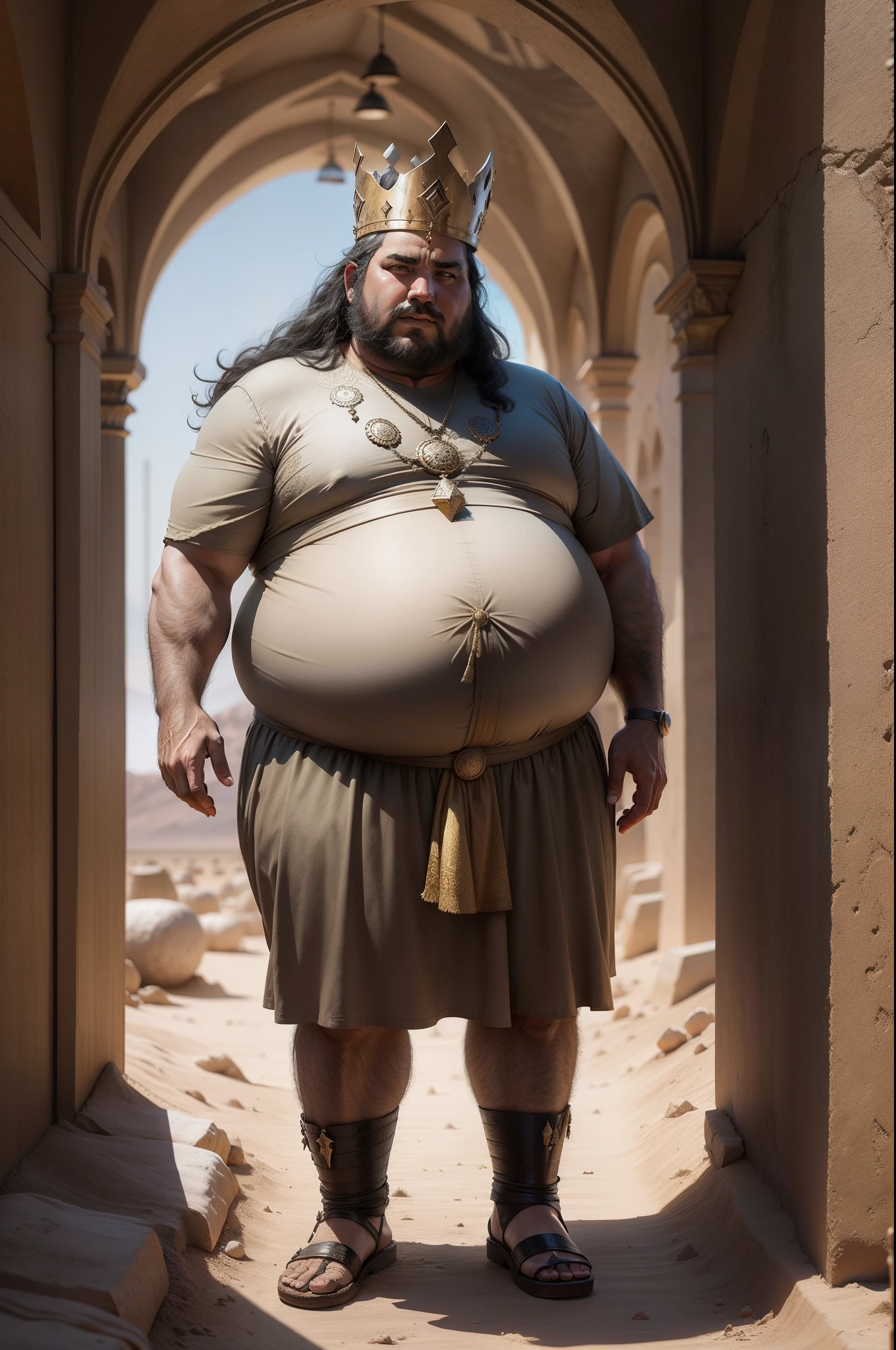 Fat Babylonian King, deserto, Bible, Biblical character, estilo realista