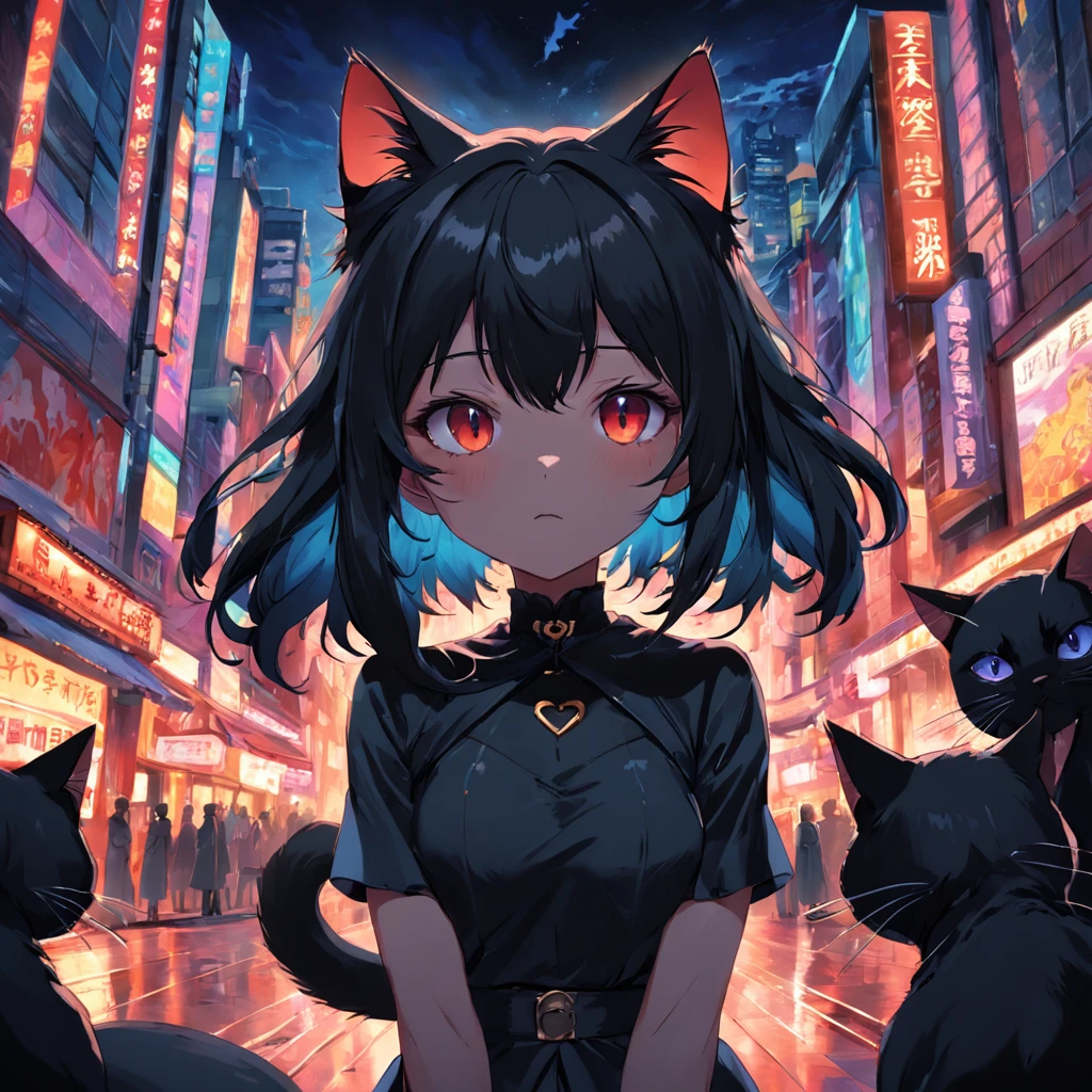 gatos preto cartoon, estilizado, anime, 2d, various positions