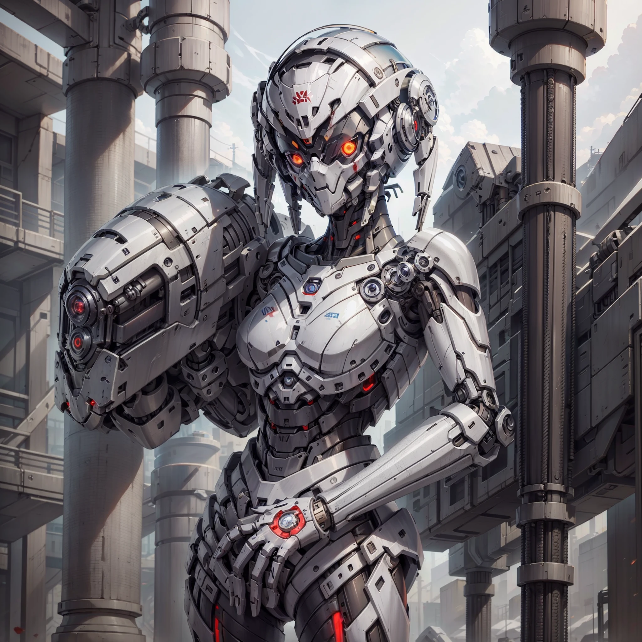 1 mechanical girlfriend。solo person,Mechanically manufactured joints,Mechanical limb,blood vessels attached to the tube,The mechanical spine is attached to the back,The mechanical spine is placed on the neck,face expressionless,Mechanical fingers forward,The sense of déjà vu of the end times,sci-fy,废墟