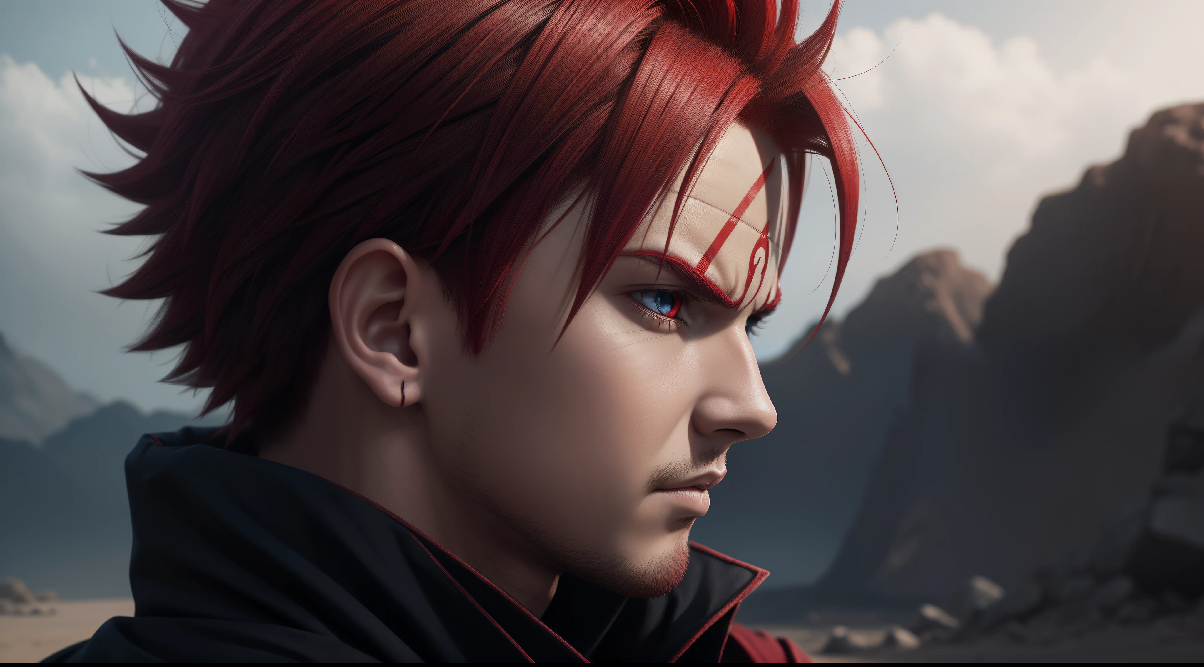 Profile picture, masterpiece, solo, extremely accurate rendering, cool handsome Gaara, trustworthy, savior of the world, simple design, best image, 8K, light red eyes, plus color with original demon ninja.