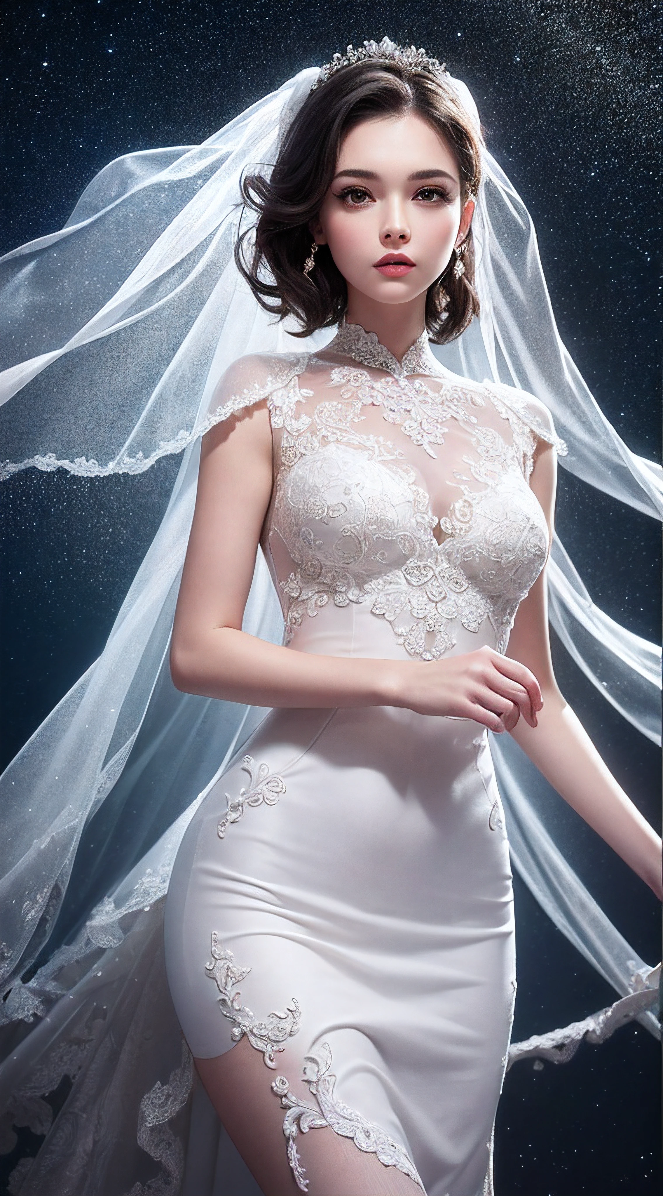 (Good structure),SLR quality,Depth of Field,view,Dynamic poses,Friendly Smile,Transparent blue and white porcelain PVC leather,Transparent blue and white porcelain skin scales,Prism,holographic,Chromatic Aberration,Fashion Illustration,masterpiece,Chinese Dragon and Harajuku Fashion,Looking at the audience,8k,Super detailed,Wedding dress,Big breasts,Not exposed,elegant,Smiling,Lovely,Full body image