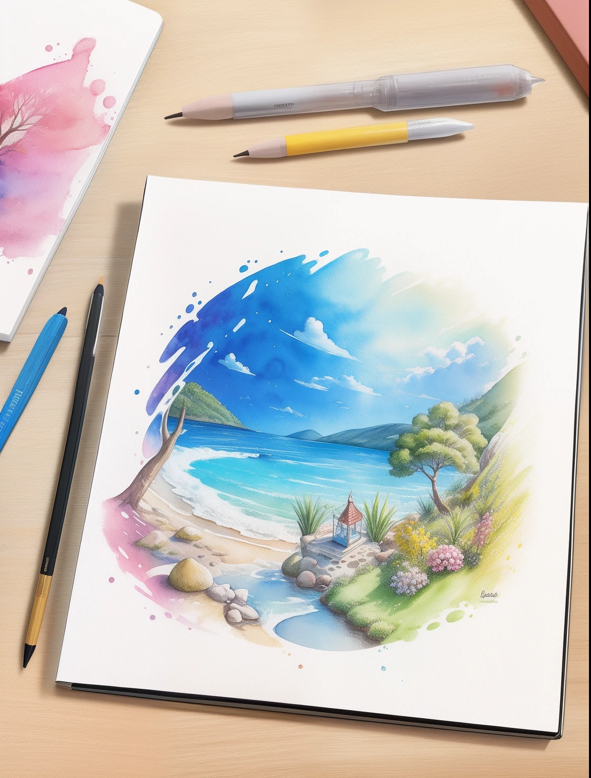 livros, em desenhos em aquarela, pequeno, Cartoon, 3D delicado, fofo, em desenhos em aquarela, Aquarela, 4k resolution, fundo branco, pastels colors