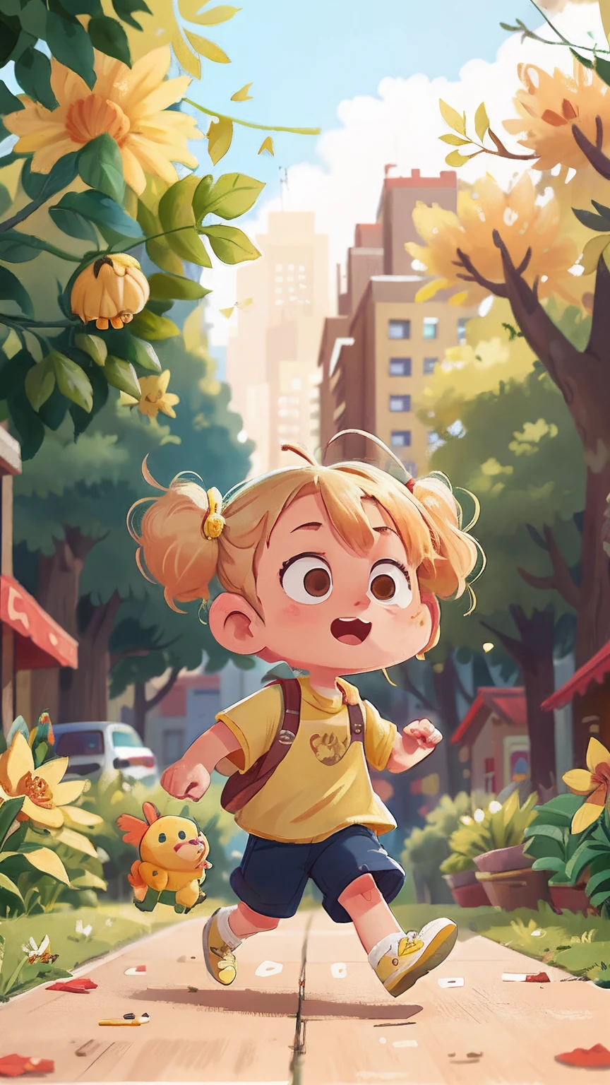 Very curly blonde yellow color girl, without bangs hair, five years old, running in a city street with a green parrot, happy, happy, perfect quality, clear focus, (Masterpiece: 2.1) (Realistic: 1.2) (Bokeh) (Best quality) (Detailed skin: 1.3) (Intricate details) (8K) (Detail eyes) (Sharp focus) 2.1 User ID: 6521d344da6650209842aa5ba823bd85 style