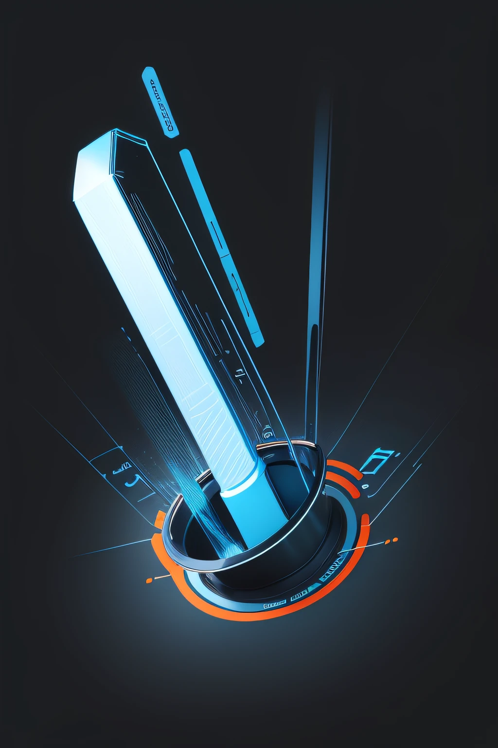 imagine, Logo with kitchen utensil, 3d blue color Line Art Logo, Black and Dark Blue Background, Bright Blue, Bright Orange, Minimal and Pure — product sticking out, Simple, Ultra Detailed, Detailed Drawing, Vectorization, Silhouette, 8k.
