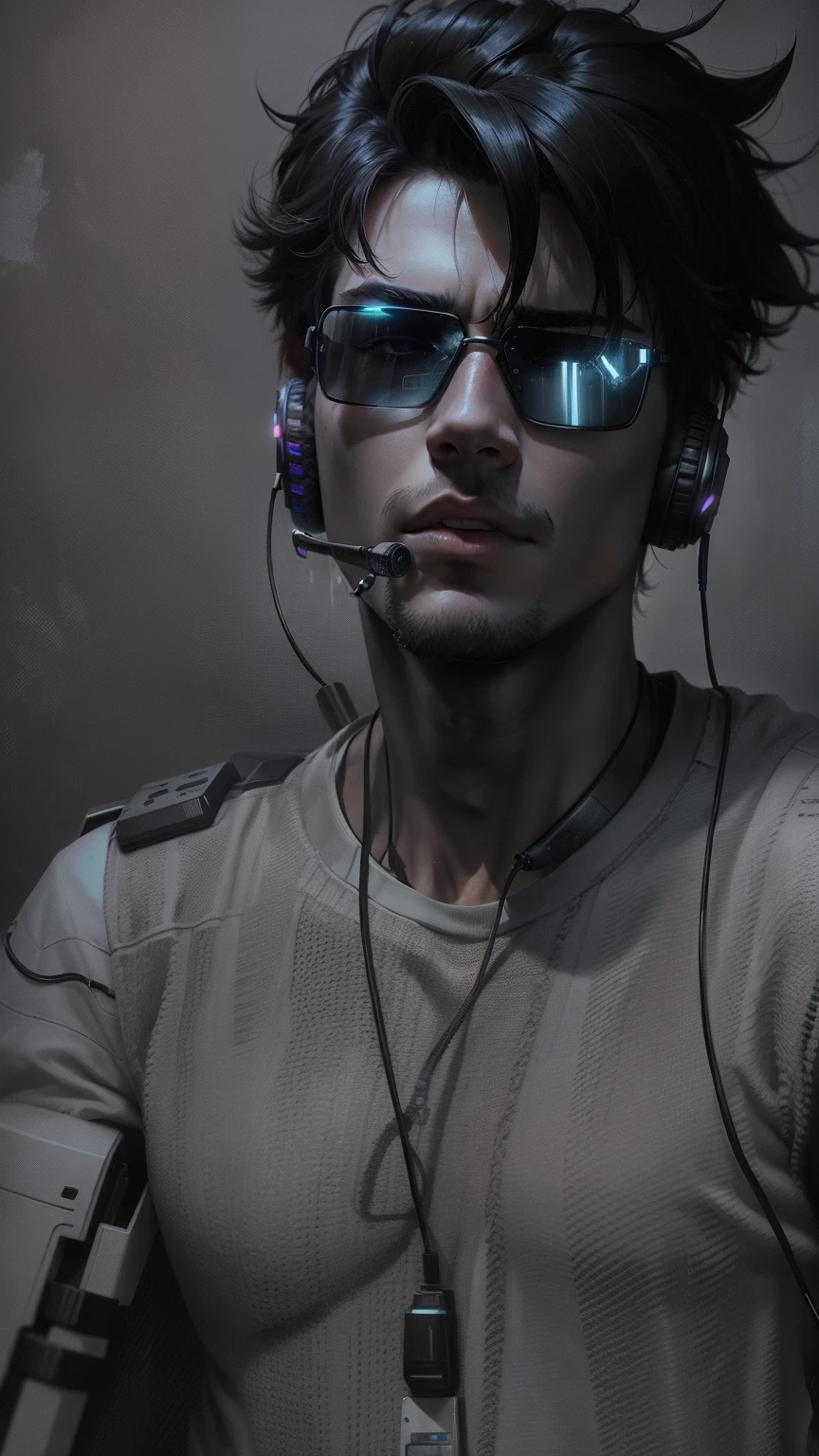 cyberpunk gamer boy ultra realistic with handsome boy with headphones and sunglasses