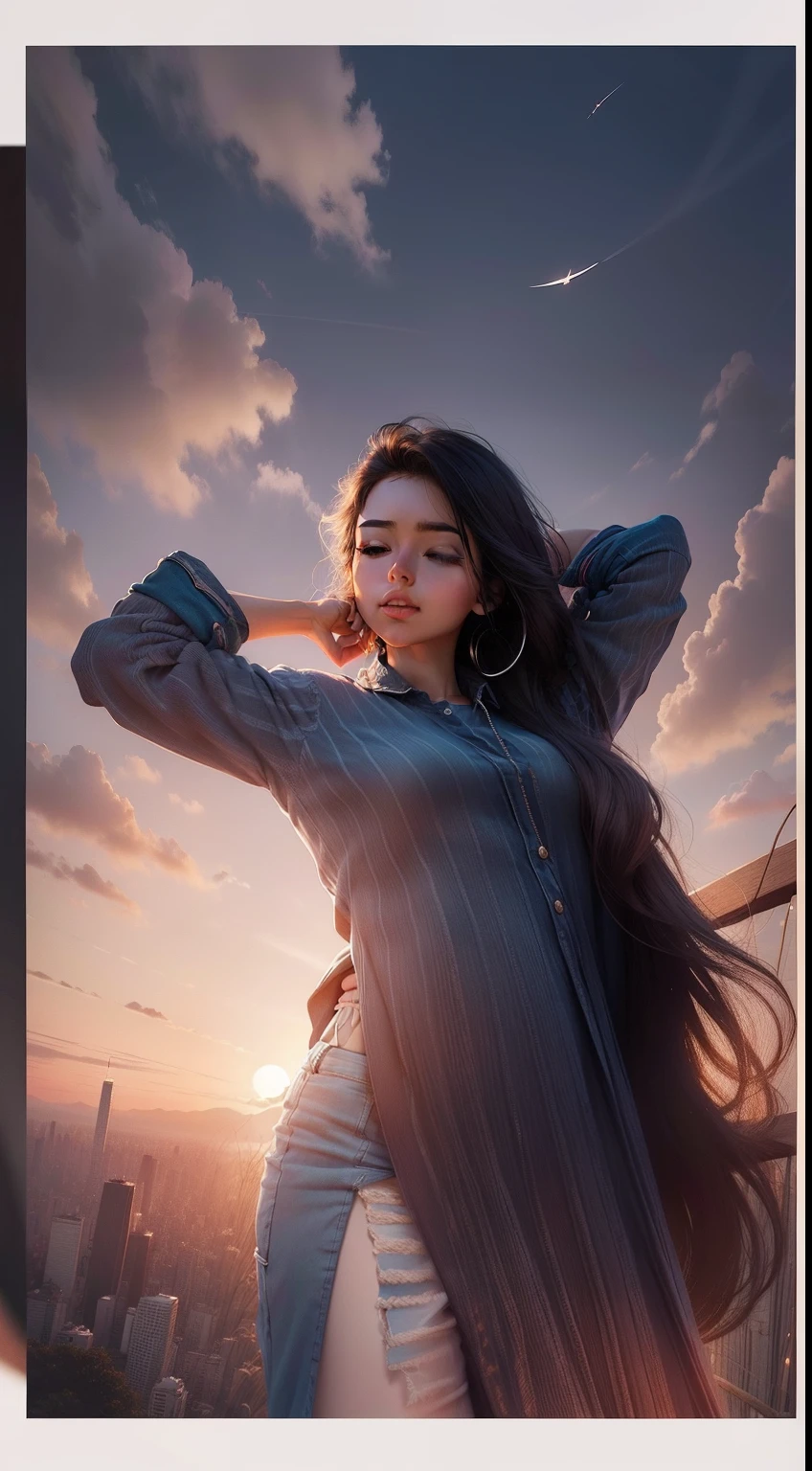 Add something extra to her and change background beautiful and change her pant beautiful and background peaceful