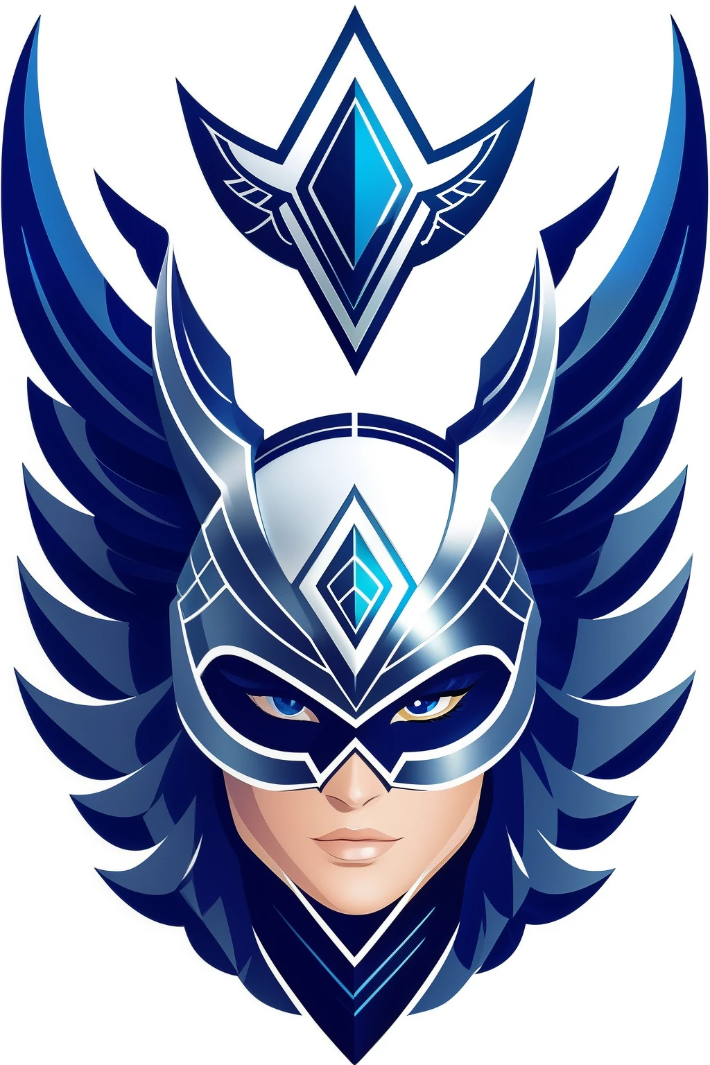 Valkyrie woman's head wearing a 2D sticky winged helmet logo with white background, vetor, sombreamento claro, e que a imagem seja inteira