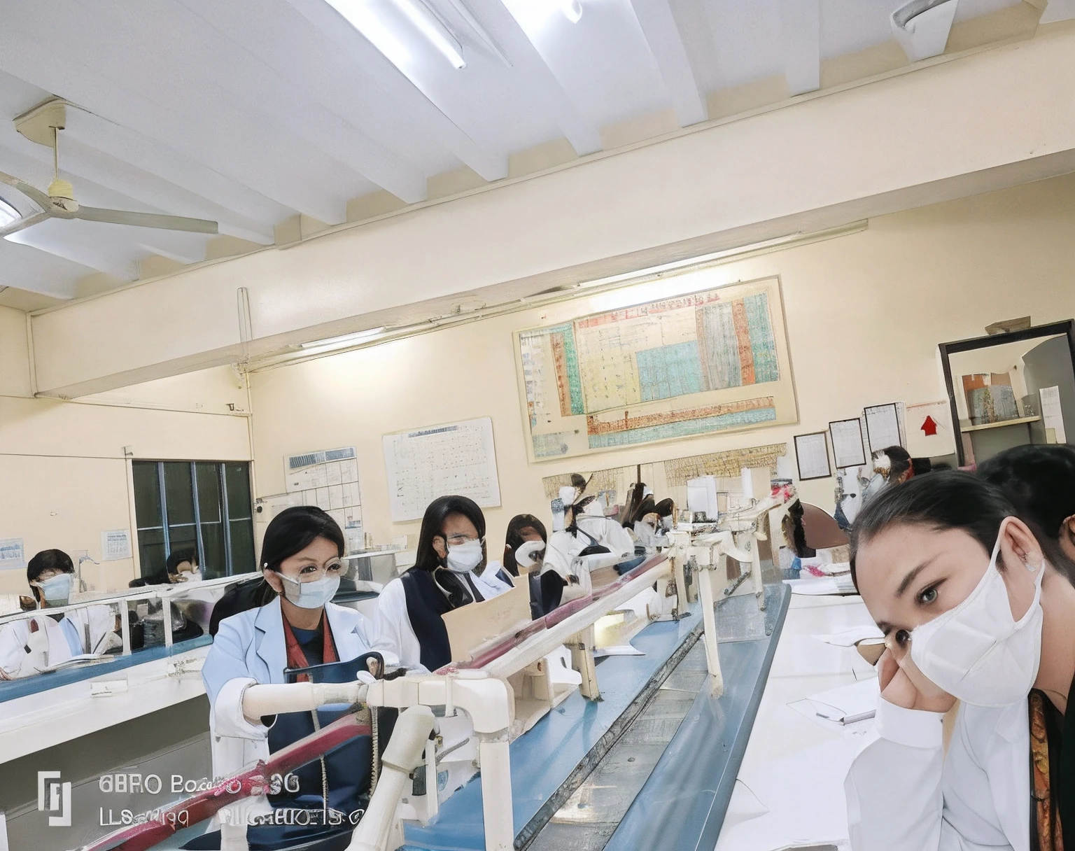 there are many people in a lab with masks on, medical laboratory, medical dissection, in laboratory, medical lab, laboratory, focused photo, shot on nikon z9, in a lab, group photo, perspective shot, science lab, blurred photo, low quality photo, indoor lab scene, nursing, 8 k. filling of the view, pov photo, aesthetic shot