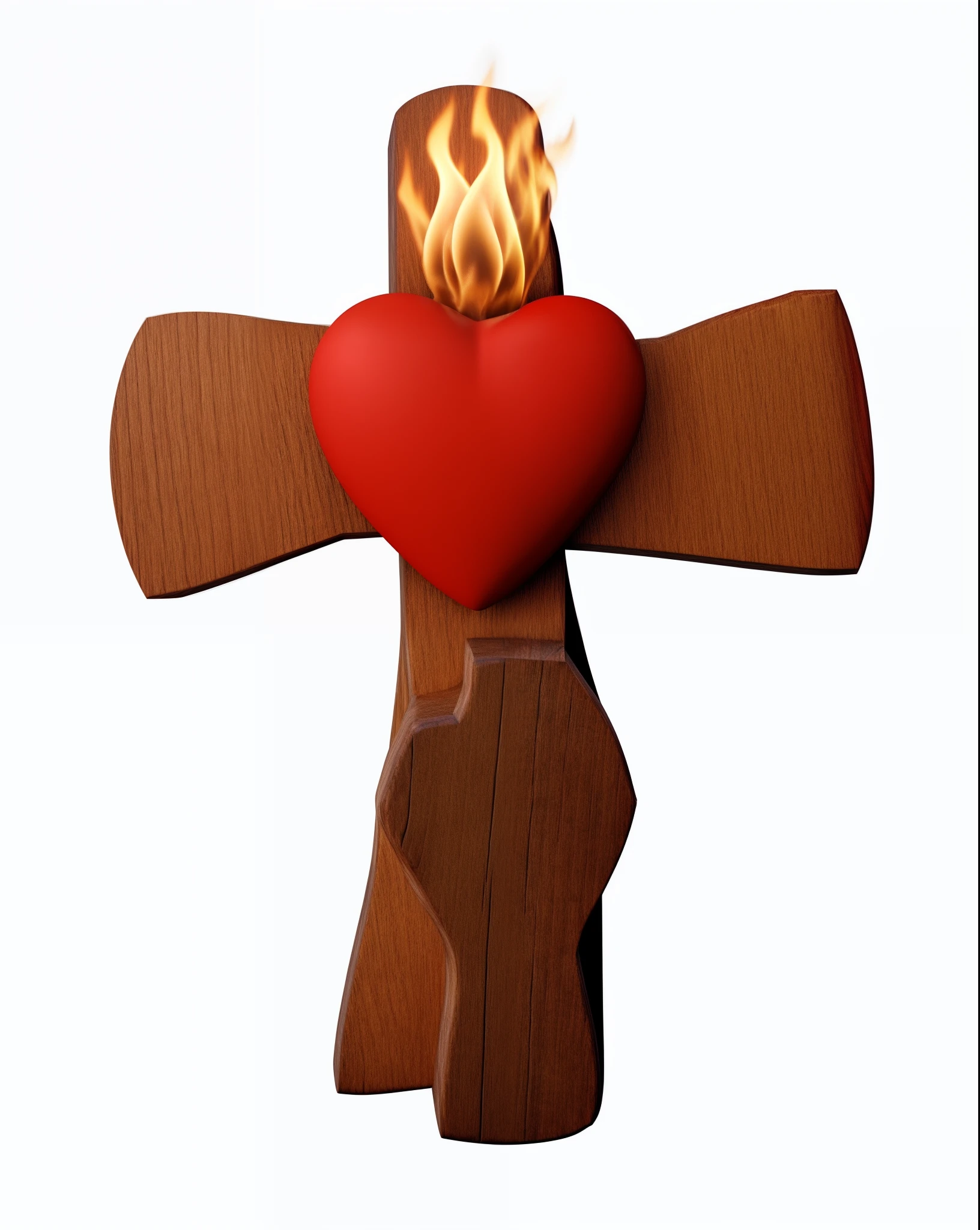 There is a wooden cross with a heart on it, altamente renderizado, de madeira, Processado, Crucifixo, Flaming Heart, uma madeira, arte renderizada, cruz, Described as a 3D rendering, imagem renderizada, Holy, rendered illustration, altamente renderizado!!, renderizado no liquidificador, Directed by: John O'Gorman, religioso, inspirado em John O'Gorman, pre-rendered, 4k, alta qualidade