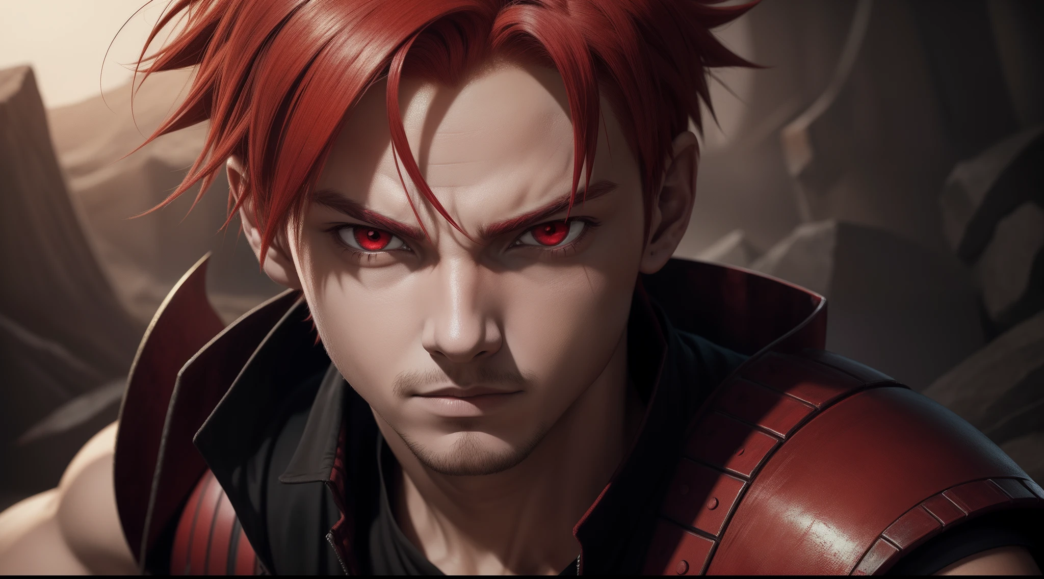 Portrait, masterpiece, solo, extremely accurate rendering, amazingly handsome Gaara boy, reliable, savior of the world, simple design, best picture, 8K, light red eyes, plus color with the original demon ninja.