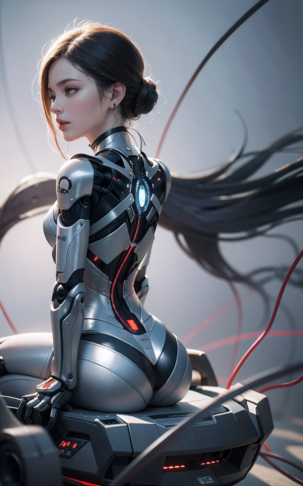 complex 3d render ultra detailed of a beautiful porcelain profile woman android face, (((Full body))), cyborgs, roboticparts, 150mm, beautiful studio soft light, Rim Light, vibrant detail, luxuriouscyberpunk, Lace, hyper realisitic, Anatomical, face muscles, cable electric wires, microchips, Elegant, Beautiful background, Octane Render, h. r. Giger style, in 8K, Best Quality, masutepiece, Illustration, extremely delicate and beautiful, Extremely detailed ,nffsw ,Unity ,Wallpaper, (Realistic, Photorealsitic:1.37),amazing, finely detail, masutepiece,Best Quality,Official art, Highly detailed ticker Unity 8k wallpaper, absurderes, unbelievable Ridiculous, 机器人, Full body, sitting