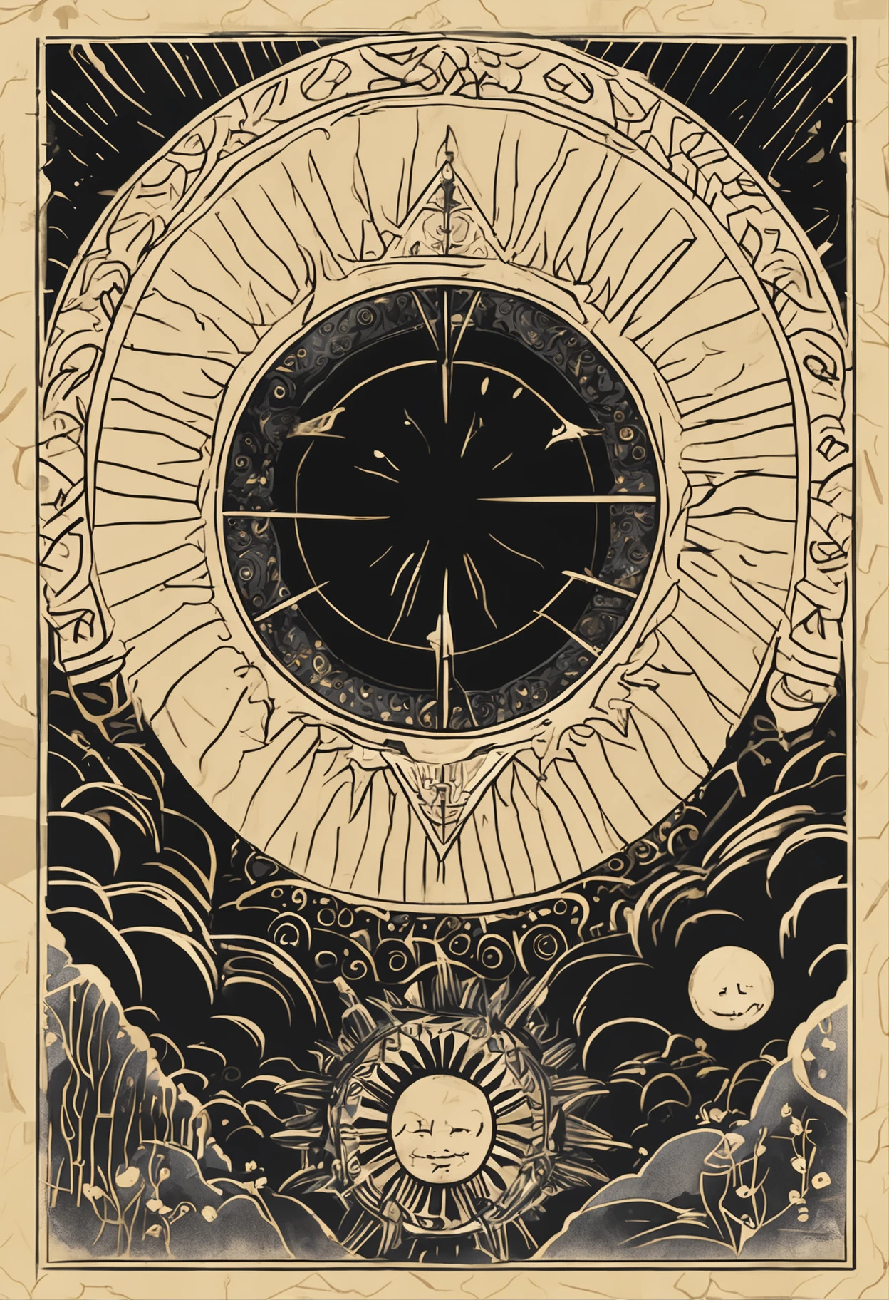 Black Gold Line Magic Array Sun Moon No One Flat Painting Style