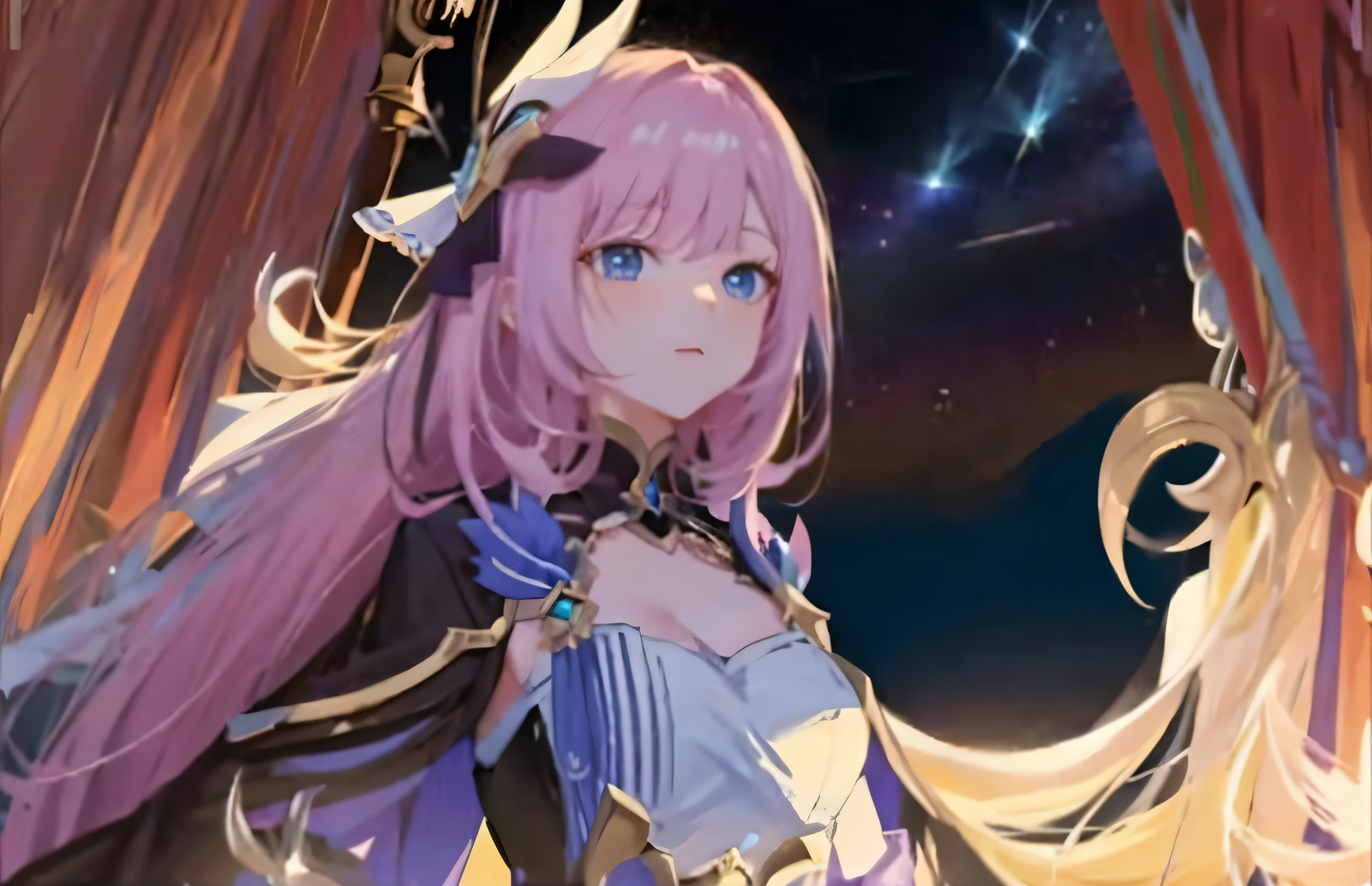 One with long hair,Woman with sword in front of window,Honkai three characters Alicia, shadowverse style , ethereal anime