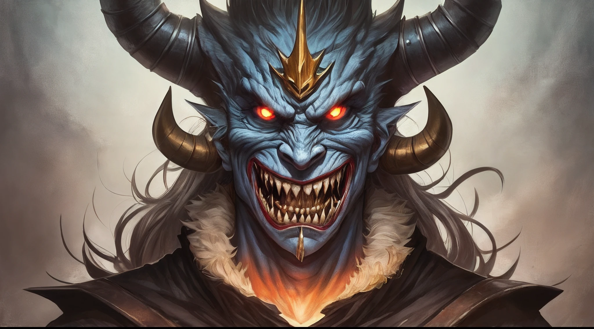 close-up of a man with a blue icy face and a horned head, Concept -art Blizzard, death knight, death knight, The Lich King, Frost Giant, Concept art of the Blizzard game, The Lich King, Lord of the Ice, blizzard hearthstone concept art, Blizzard Concept Artist, terrible, sharp, icy;, Из World of Warcraft, Концепт-арт World of Warcraft, Arthas