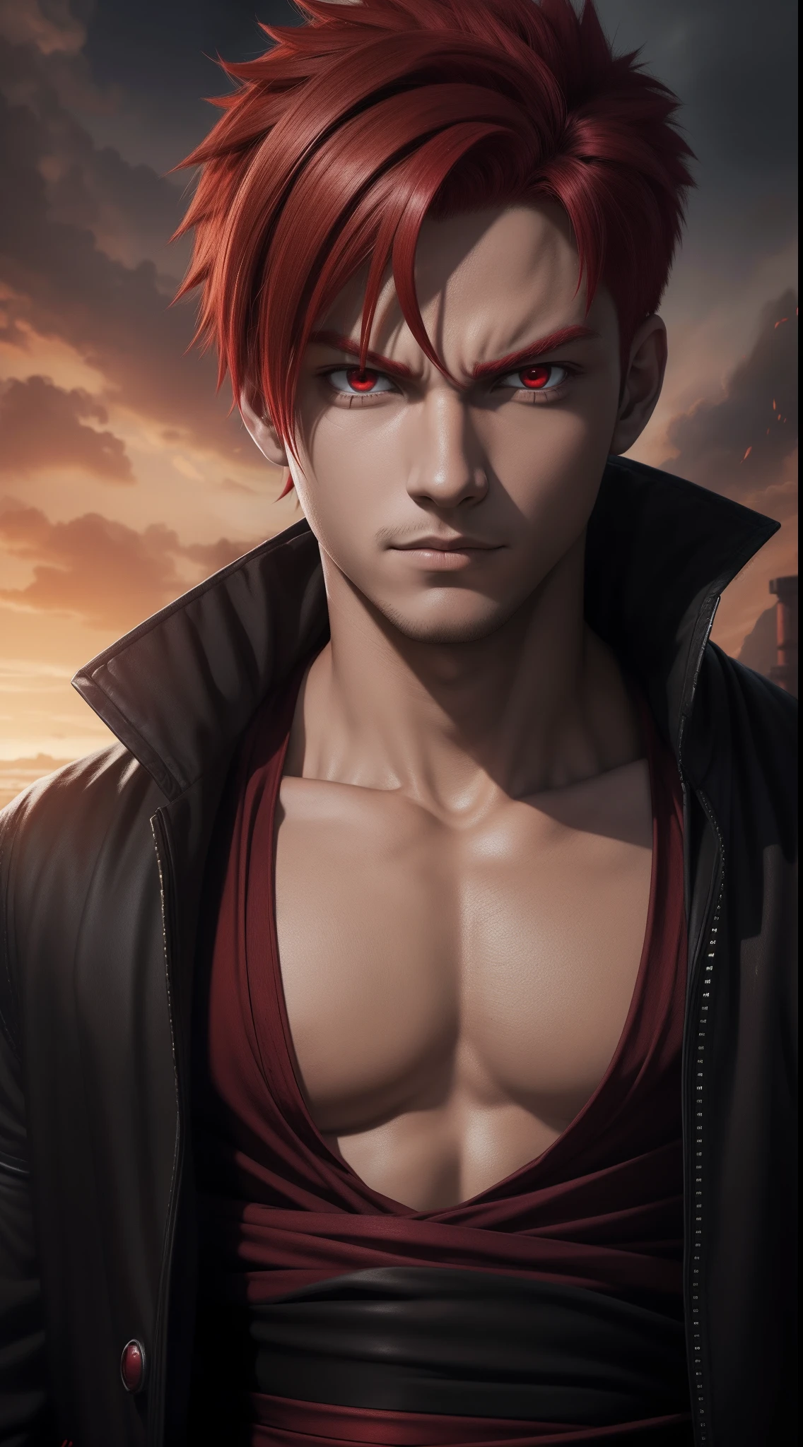 A boy showing his long dick, gay, nude, red hair, yellow eyes , high quality, high resolution, waist.